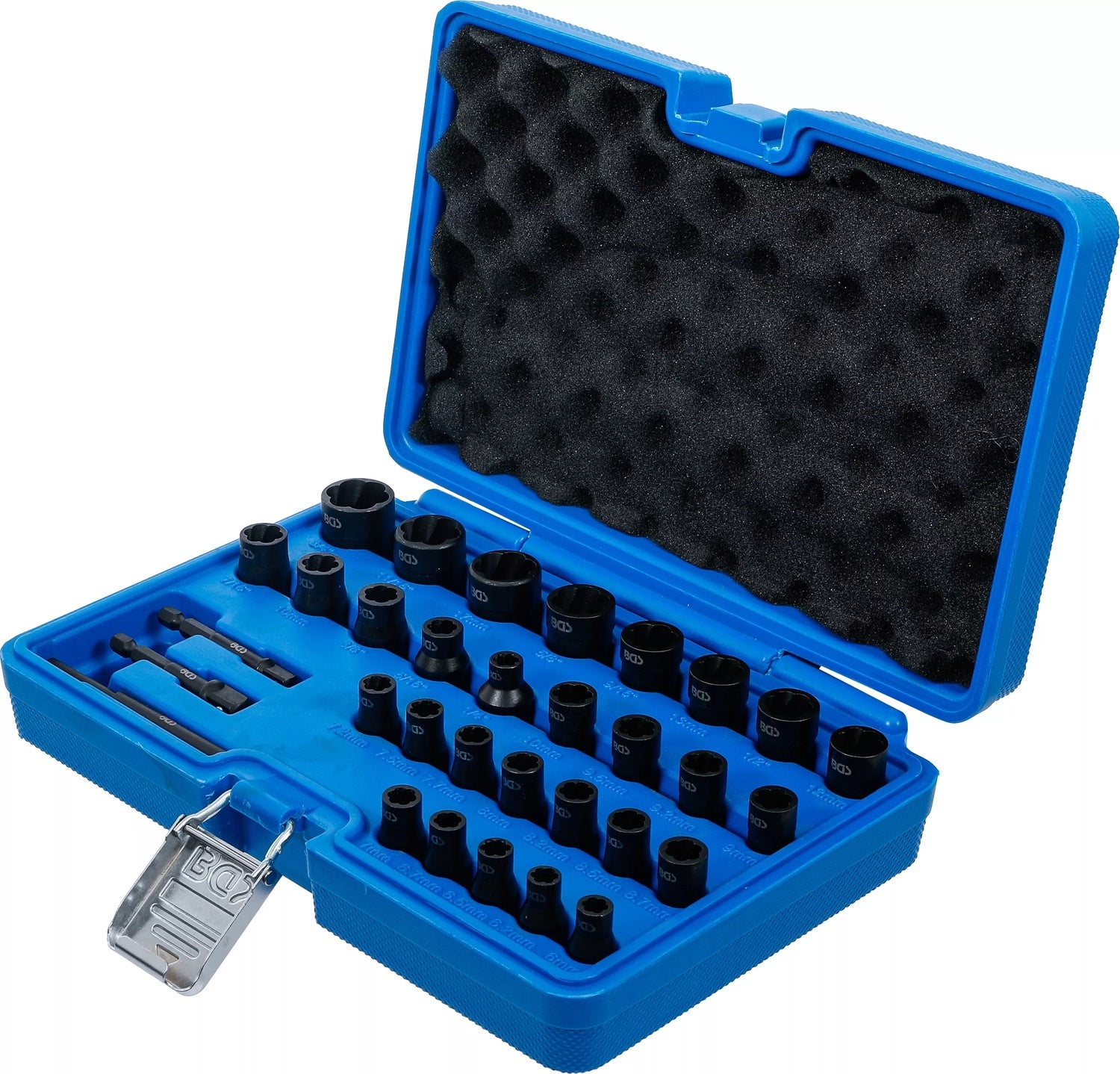 BGS 74560 Satz Spiralprofil Steckschlüssel Schraubenausdreher 6,3mm (1/4") 10mm (3/8") Metrisch und Zollgrößen