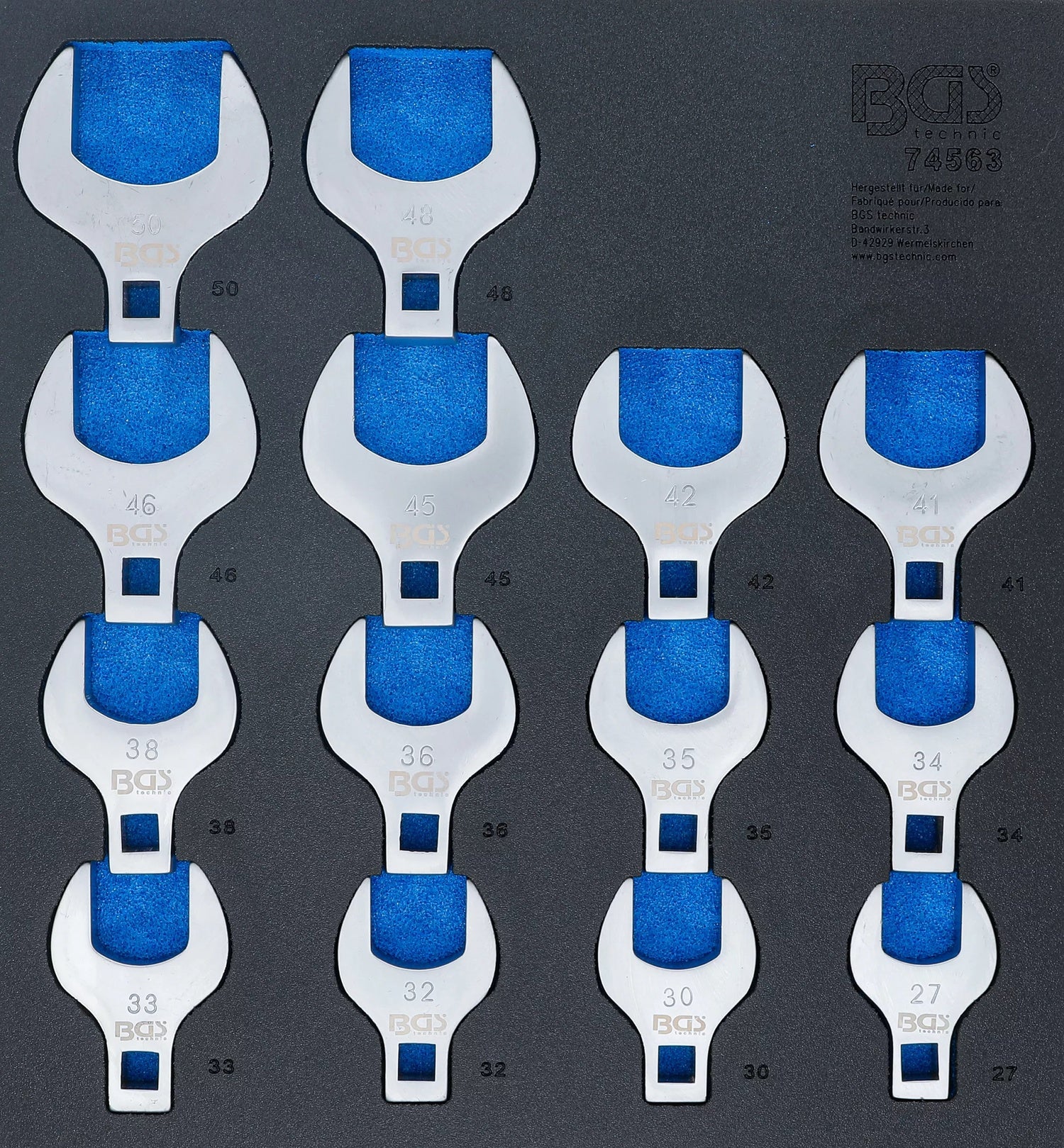 BGS 74563 Satz Hahnenfußschlüssel Werkstatteinlage 2/3 12,5mm (1/2") metrisch