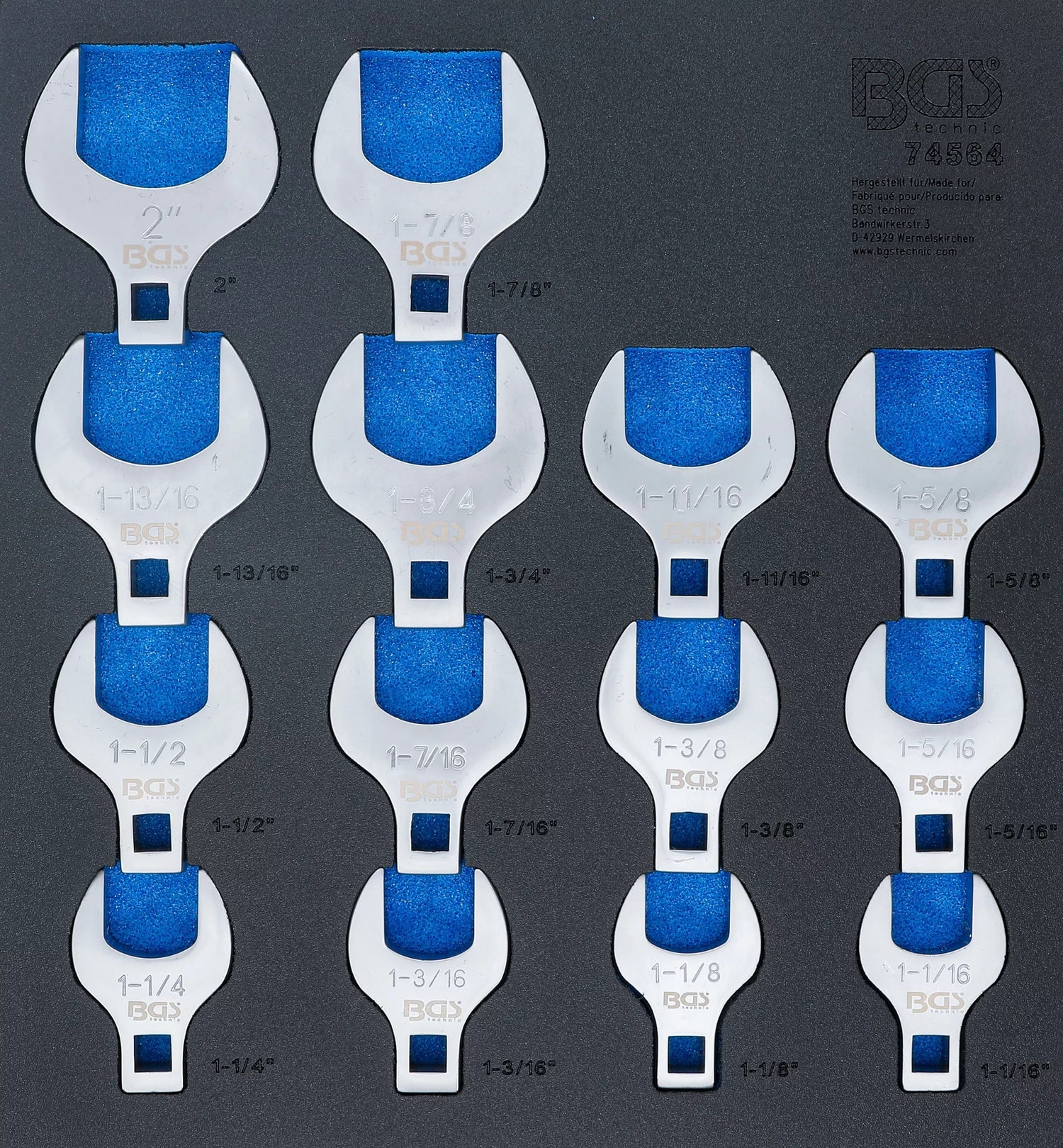BGS 74564 Satz ZOLL Hahnenfußschlüssel Werkstatteinlage 2/3 12,5mm (1/2") Zollgrößen