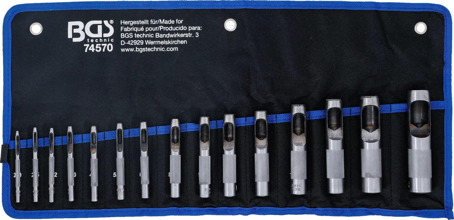 BGS 74570 Satz Locheisen runde Form Rolltasche Locheisensatz 15 teilig