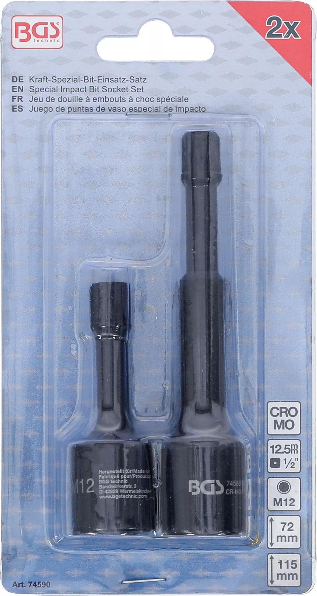 BGS 74590 Satz Kraft Spezial Biteinsätze Antrieb Innenvierkant 12,5mm (1/2") Innenvielzahn (für XZN) M12 für VAG 2 teilig