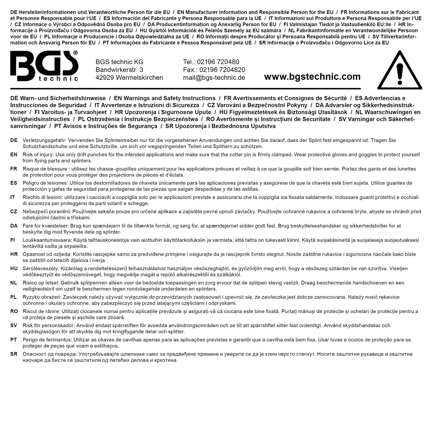 BGS 74591-3 Splintentreiber mit Handschutz Länge 180mm Ø3mm Durchschläger