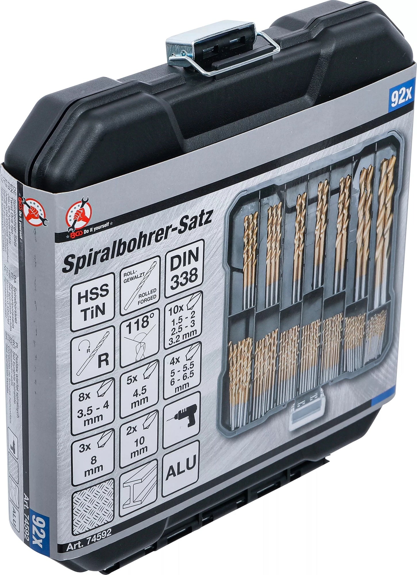 BGS DIY 74592 Satz HSS Spiralbohrer Titan nitriert 1,5 - 10mm 92 teilig