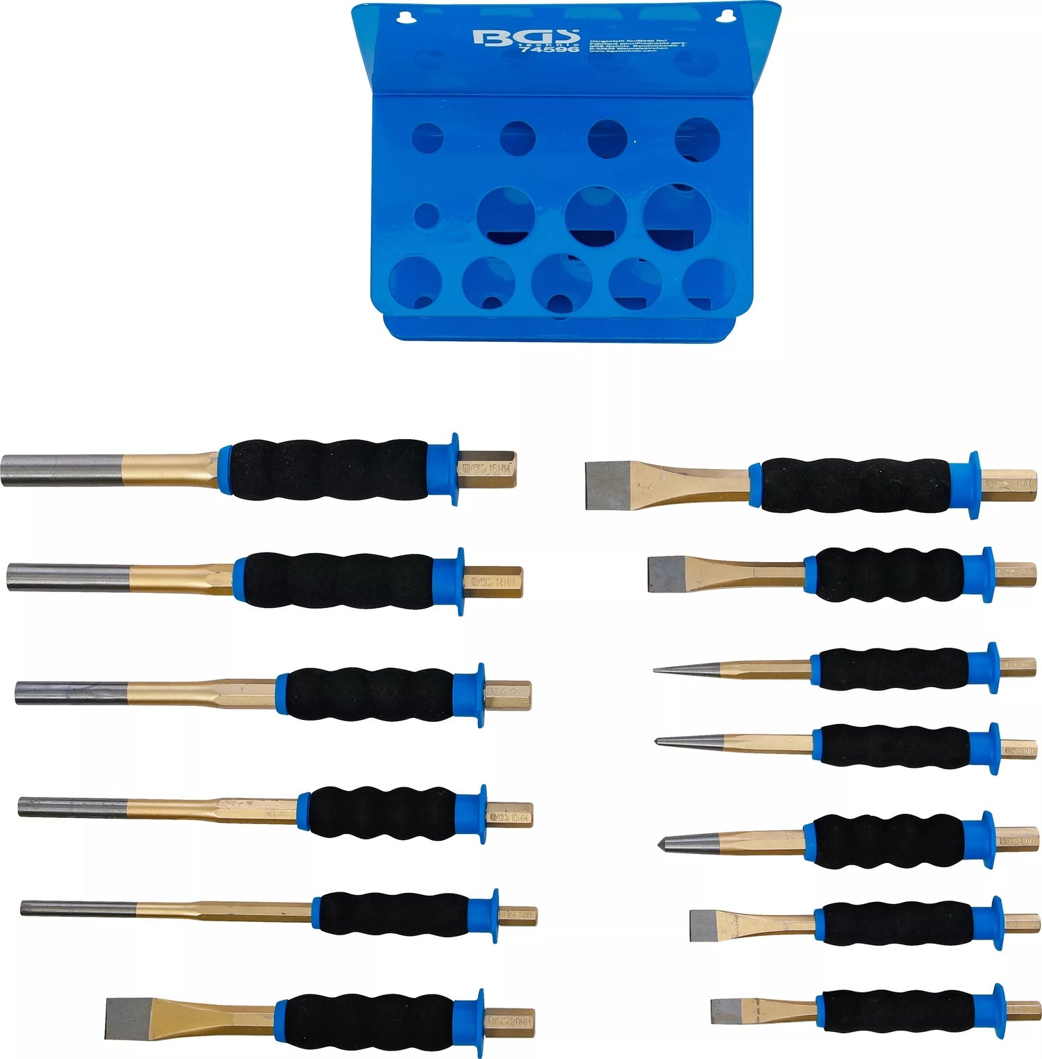 BGS 74596 Satz Splintentreiber Flachmeißel Körner mit Handschutz 13 teilig