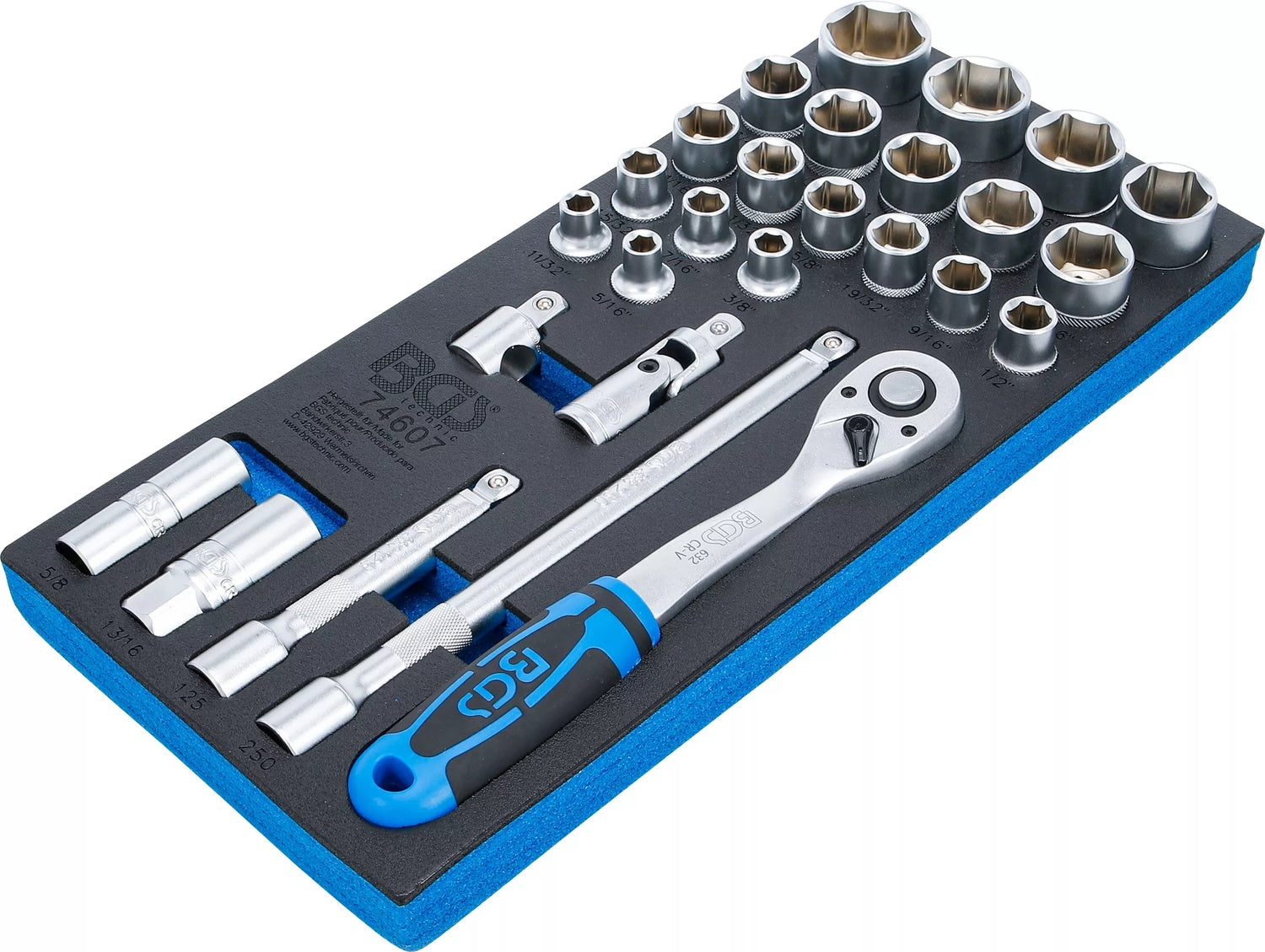 BGS 74607 Satz ZOLL Steckschlüssel Einsätze Zollgrößen 12,5mm (1/2") Werkstattwageneinlage 1/3