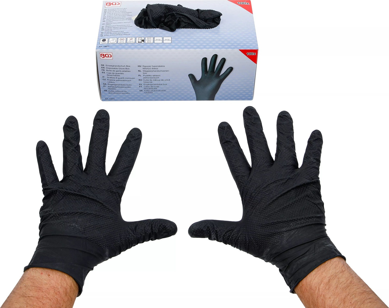 BGS 74671 Einweghandschuh Box Nitril mit extra Griffigkeit Gr. XL 100 Stück
