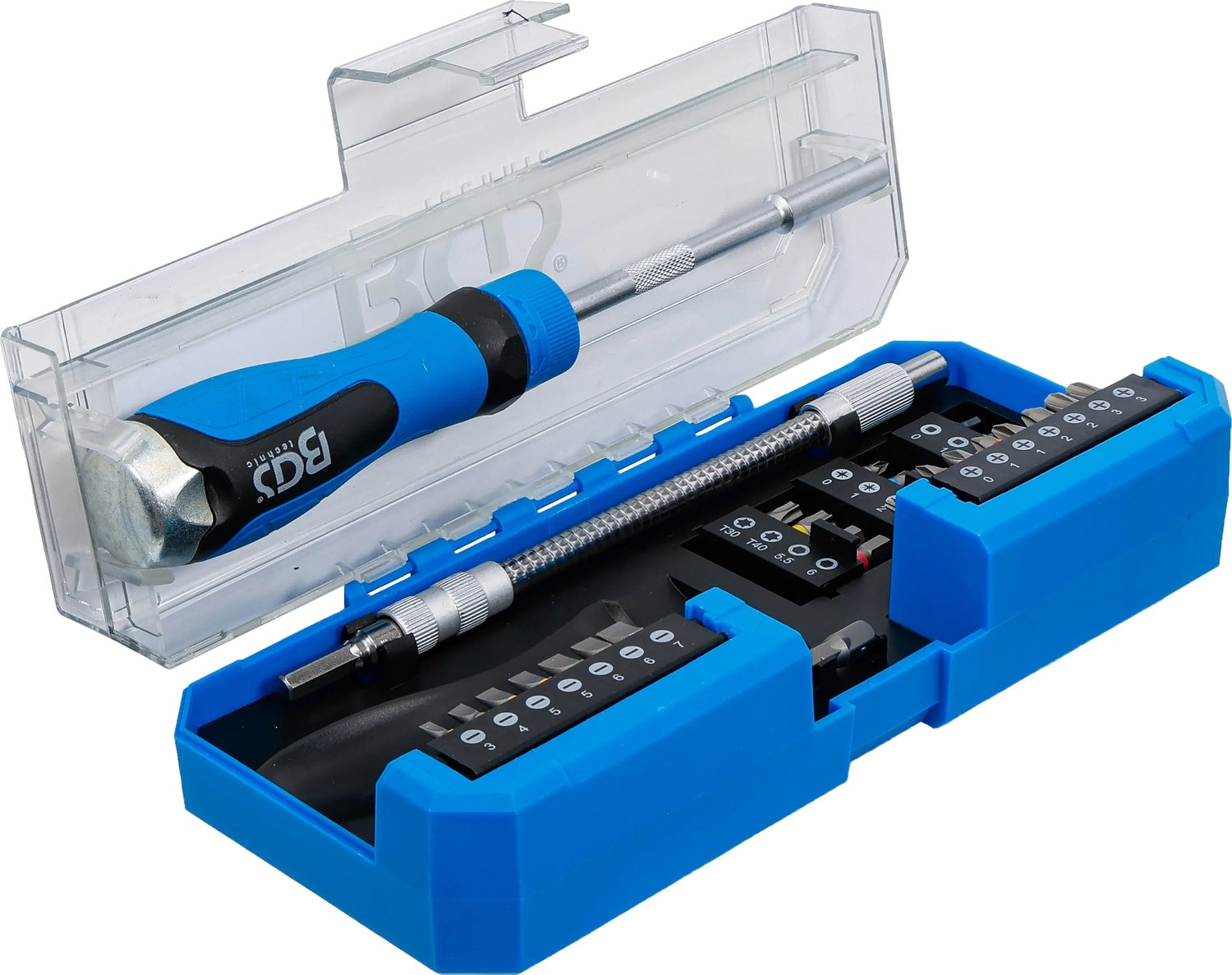 BGS 74741 Satz Schraubendreher & Bits mit Ratschen Drehgriff umschaltbar 43 teilig