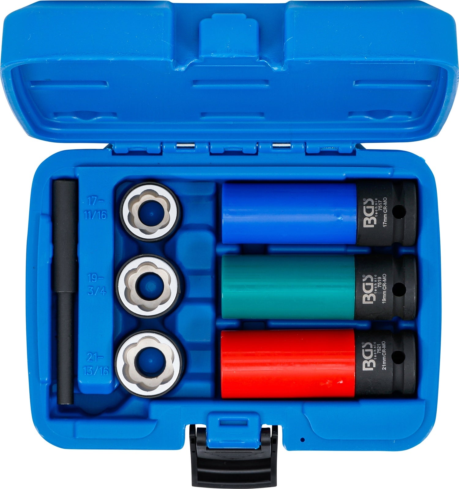 BGS 7510 Satz Spiralprofil Steckschlüsseleinsatz Schraubenausdreher Kraft Schoneinsatz Innenvierkant 12,5mm (1/2") SW 17 19 21mm