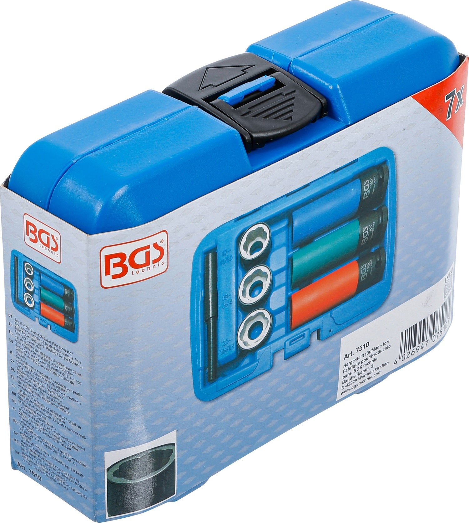 BGS 7510 Satz Spiralprofil Steckschlüsseleinsatz Schraubenausdreher Kraft Schoneinsatz Innenvierkant 12,5mm (1/2") SW 17 19 21mm