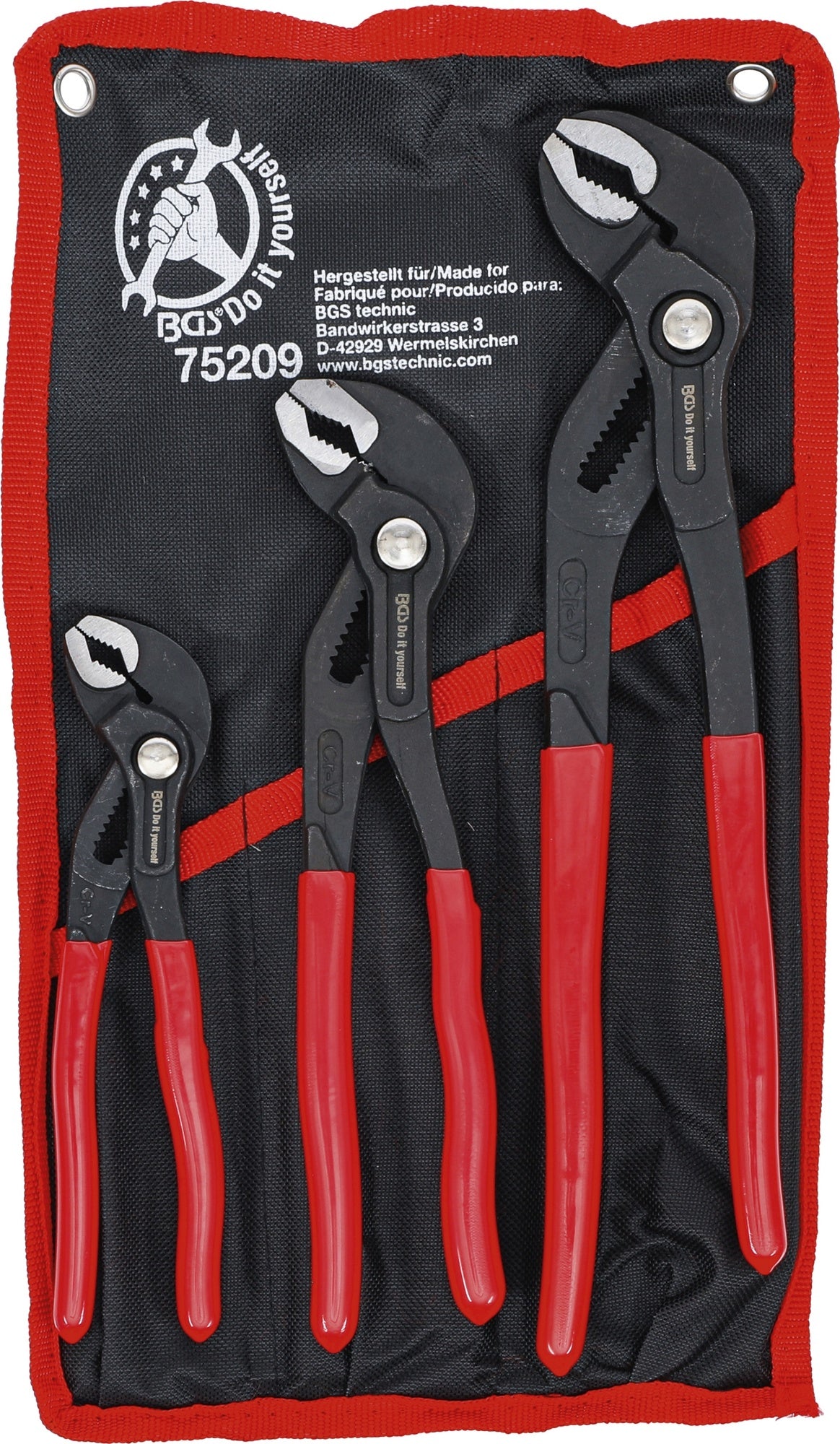 BGS DIY 75209 Satz Wasserpumpenzangen 3 teilig Länge 175 - 240 - 300mm