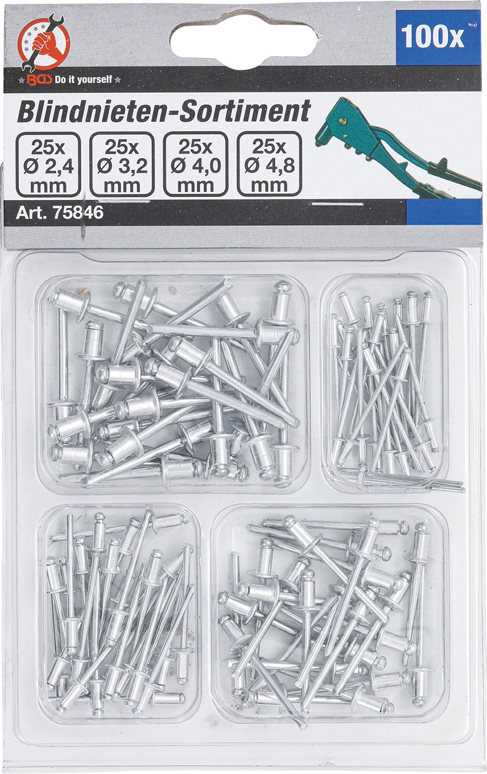 BGS DIY 75846 Sortiment Blindnieten Ø2,4mm - 4,8mm