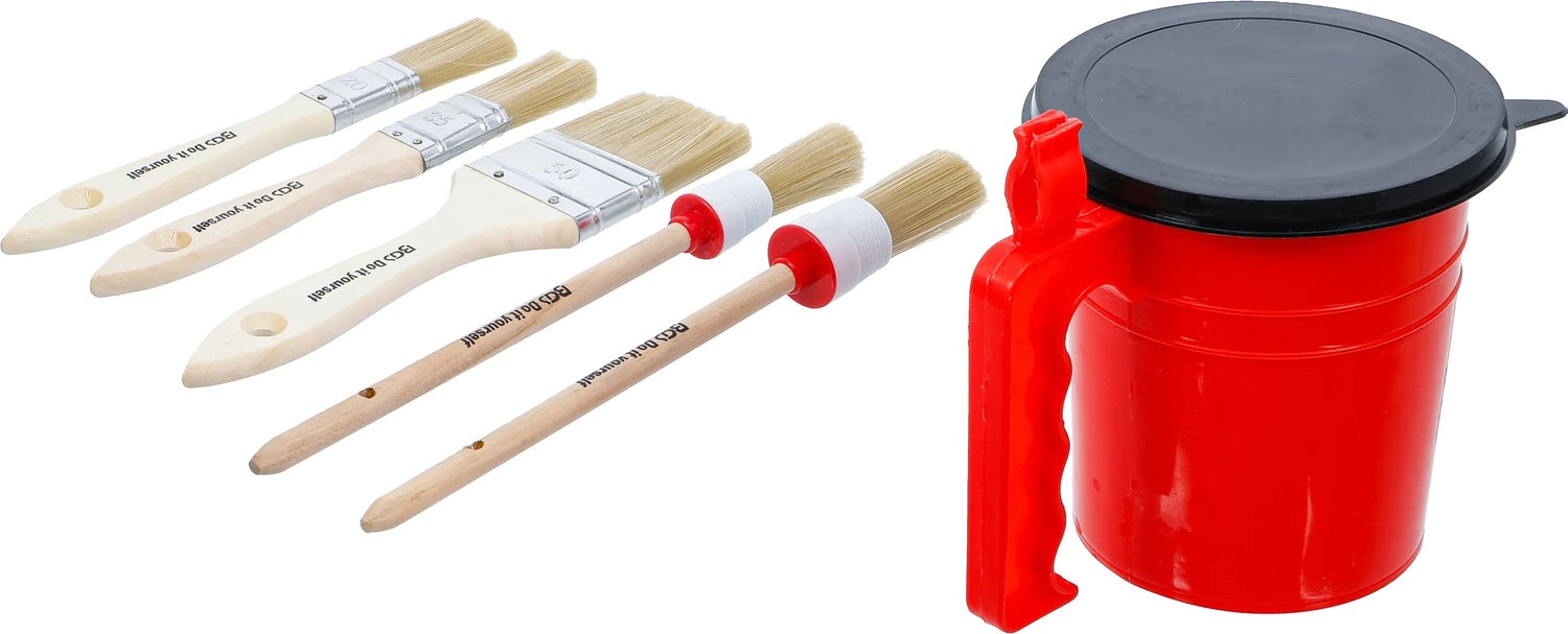 BGS DIY 76500 Pinselsatz Ringpinsel Flachpinsel Borstenpinsel Farbbecher 6 teilig