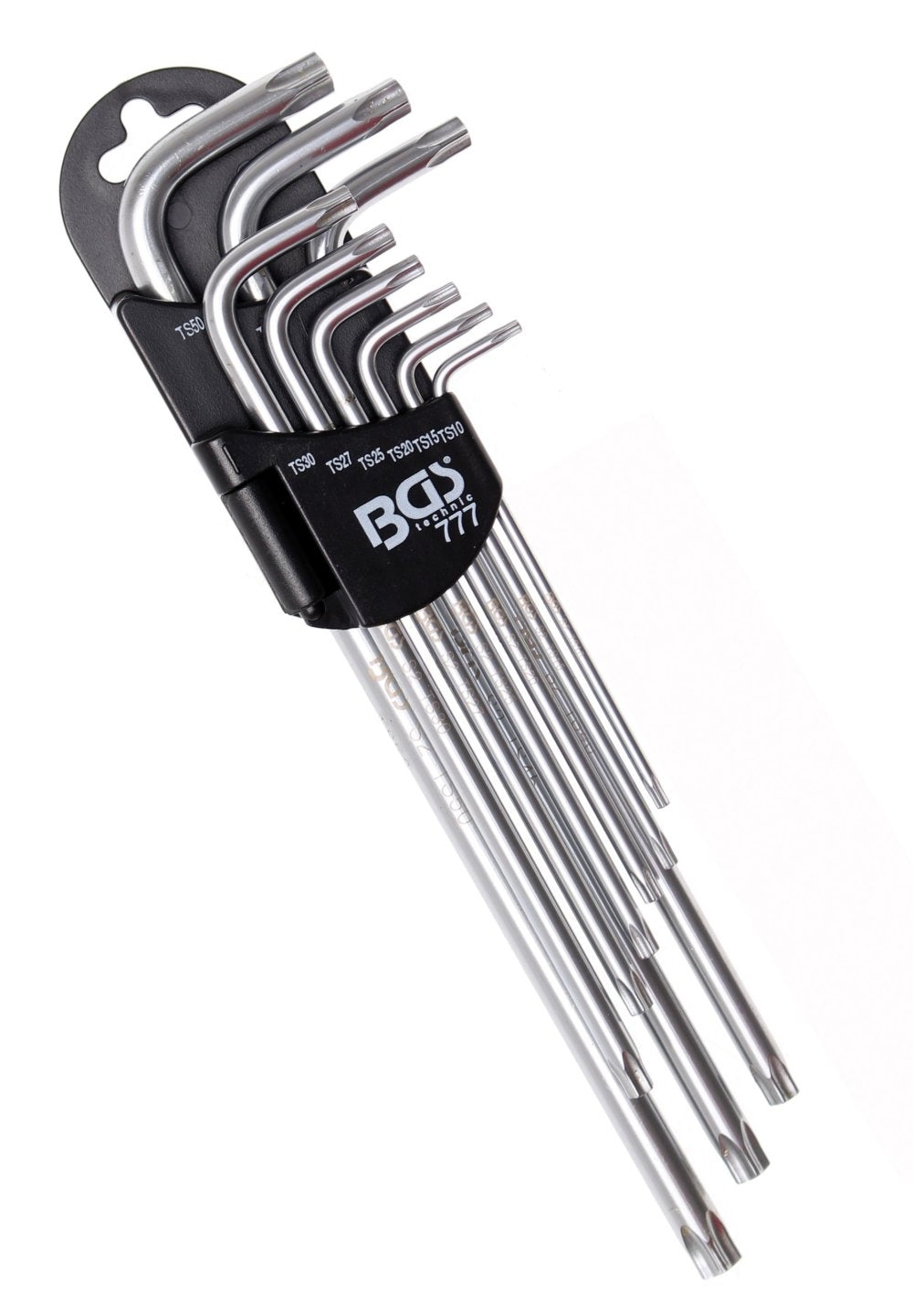 BGS 777 Satz Winkelschlüssel TS-Profil (für Torx Plus) extra lang mit Bohrung TS10 - TS50 9 teilig