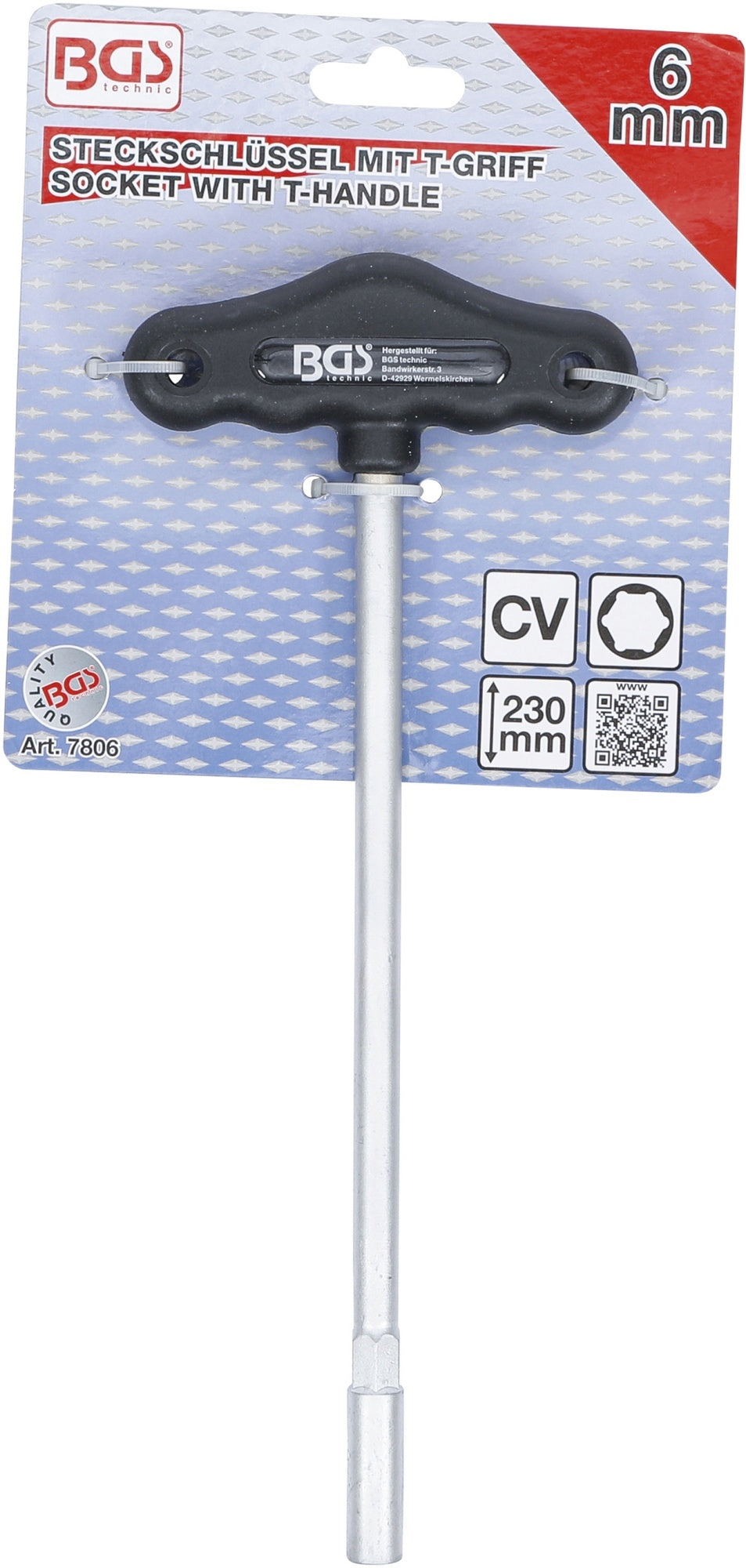 BGS 7806 Steckschlüssel mit T-Griff Sechskant Länge 230mm SW 6mm