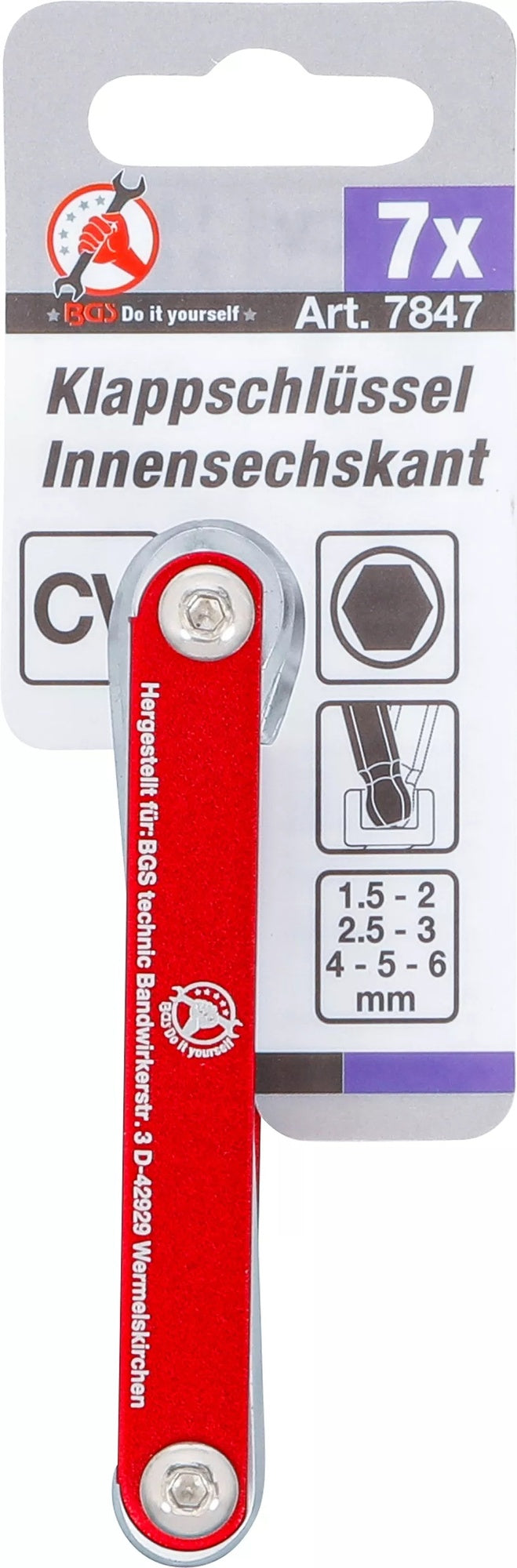 BGS DIY 7847 Satz Klappschlüssel Innensechskant mit Kugelkopf 1,5 - 6mm 7 teilig