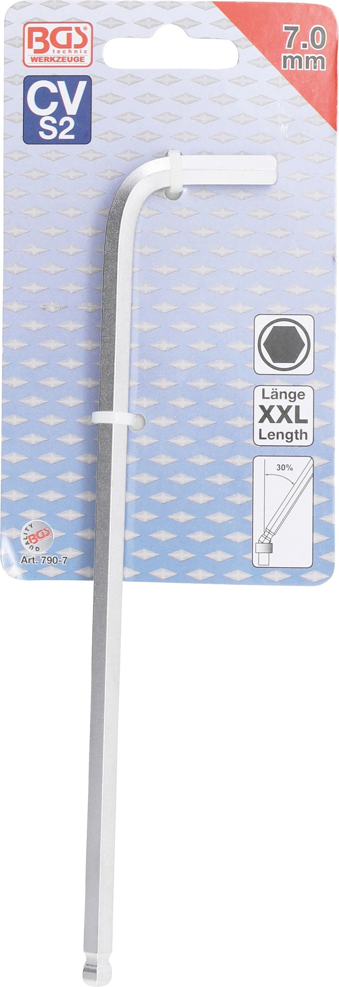 BGS 790-7 Winkelschlüssel extra lang Innensechskant / Innensechskant mit Kugelkopf 7mm