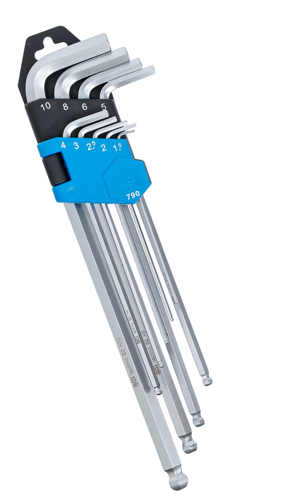 BGS 790 Satz Winkelschlüssel extra lang Innensechskant / Innensechskant mit Kugelkopf 1,5 - 10mm 9 teilig