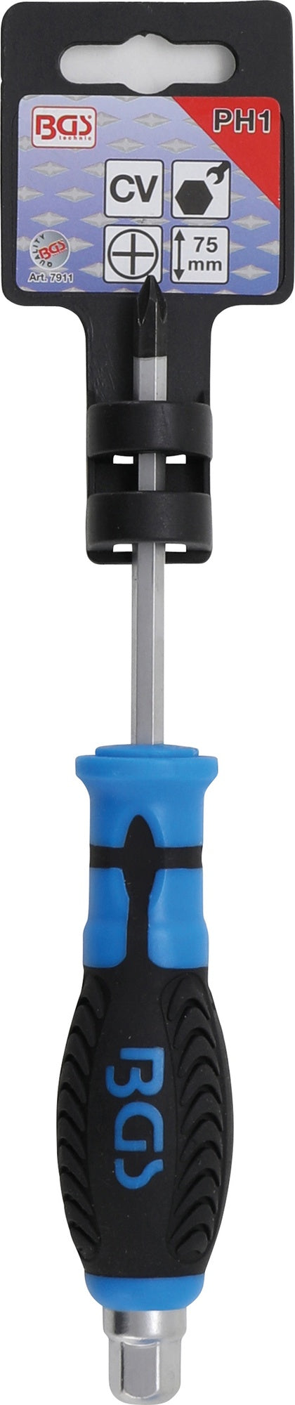 BGS 7911 Schraubendreher Klinge mit Sechskant Profil Abtrieb Kreuzschlitz PH1 Klingenlänge 75mm