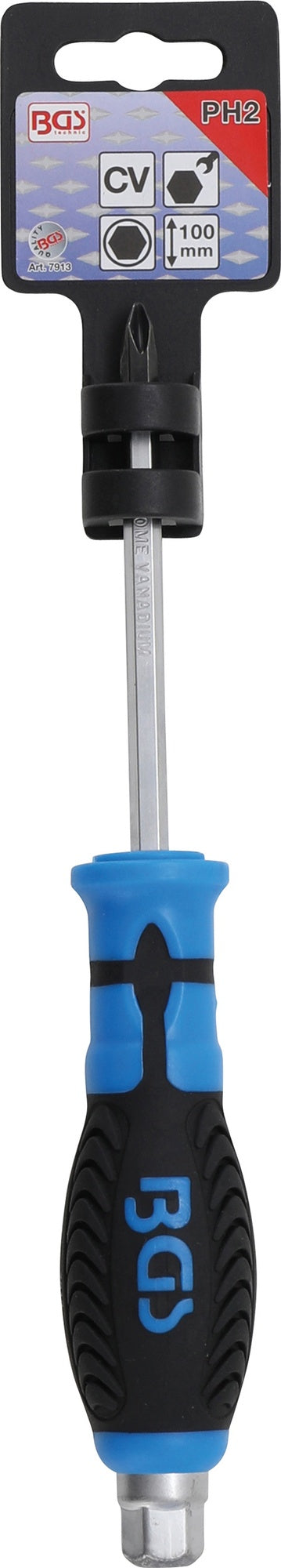 BGS 7913 Schraubendreher Klinge mit Sechskant Profil Abtrieb Kreuzschlitz PH2 Klingenlänge 100mm