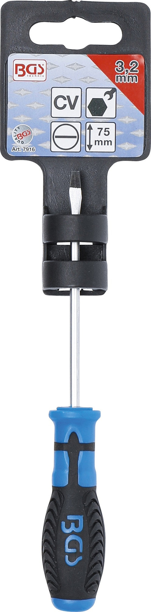 BGS 7916 Schraubendreher mit Außensechskant Abtrieb Schlitz 3,2mm Klingenlänge 75mm