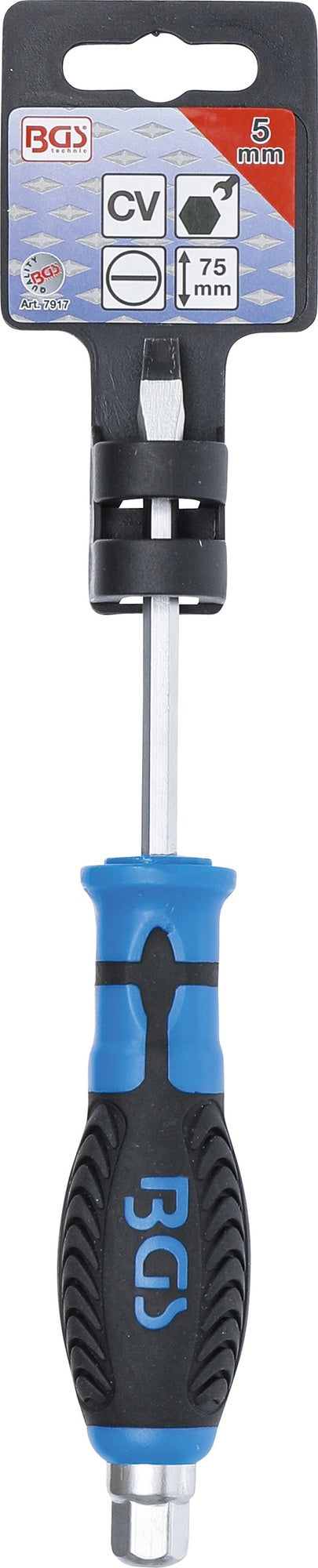 BGS 7917 Schraubendreher mit Außensechskant Abtrieb Schlitz 5mm Klingenlänge 75mm