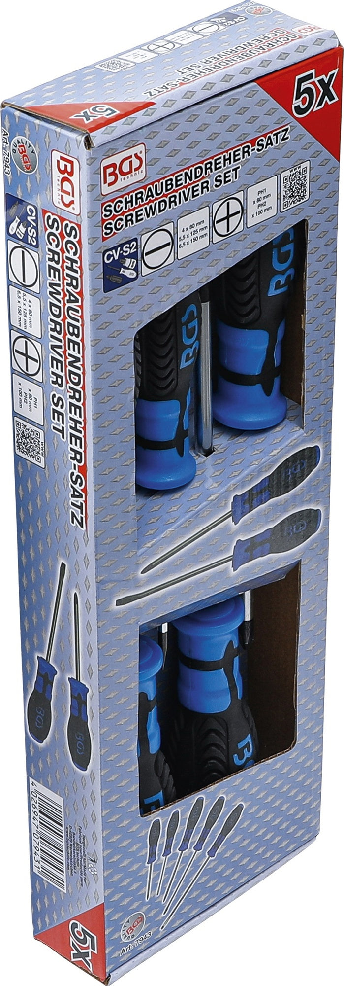 BGS 7943 Satz Schraubendreher Kreuzschlitz PH & Schlitz 5 teilig