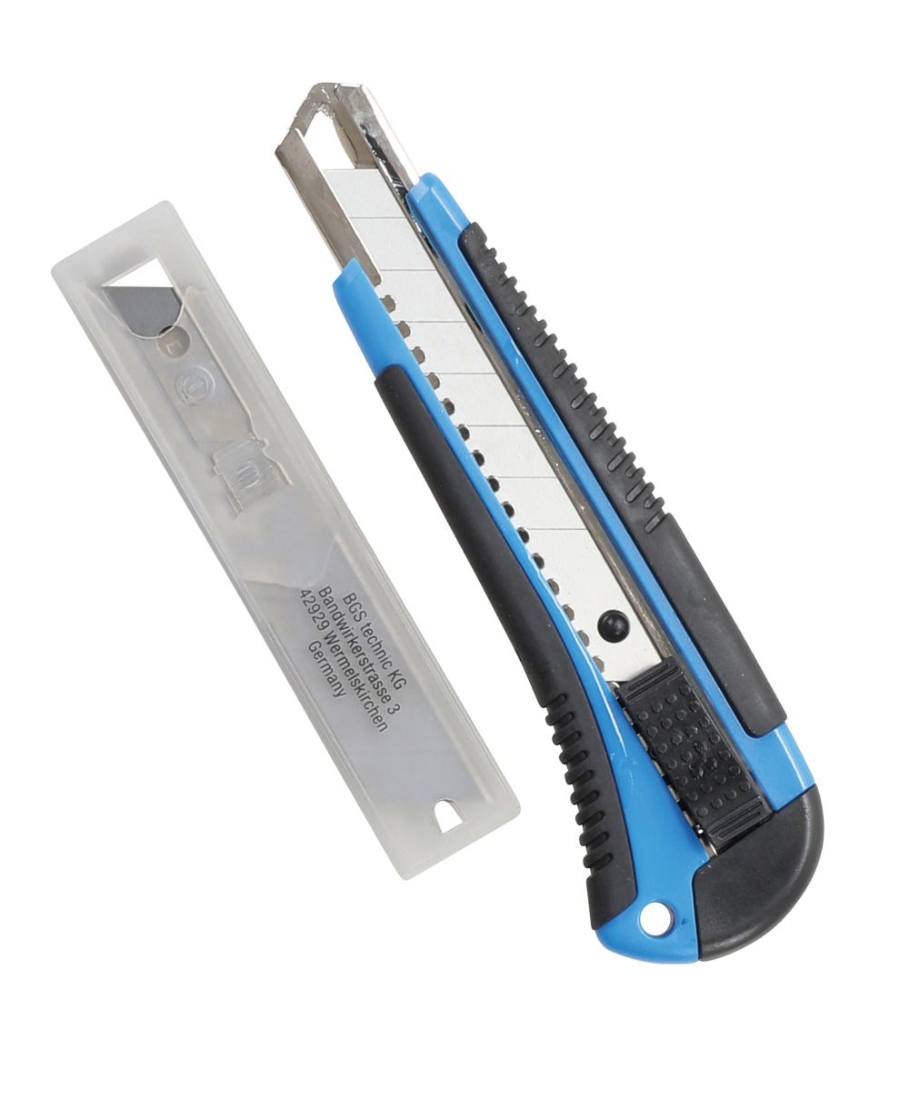 BGS 7955 Abbrechmesser Klingenbreite 18mm mit 7 Ersatzklingen in Kunststoffbox