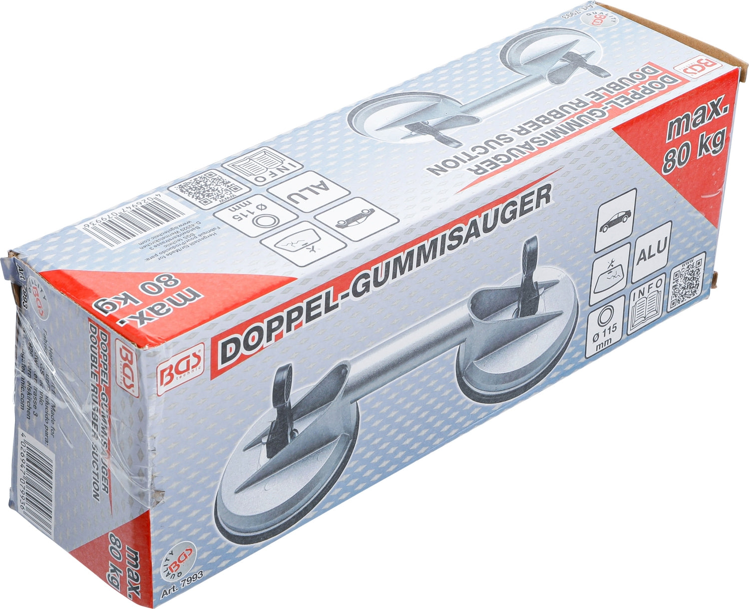 BGS 7993 Doppel Gummisauger Aluminium Tragfähigkeit 80kg Ø 115mm