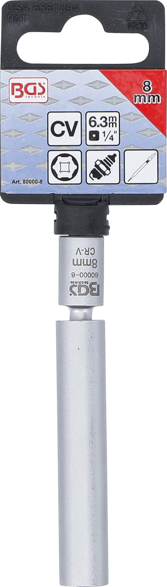 BGS 80000-8 Glühkerzen Zündkerzen Gelenkeinsatz SW 8mm Antrieb Innenvierkant 6,3mm (1/4")