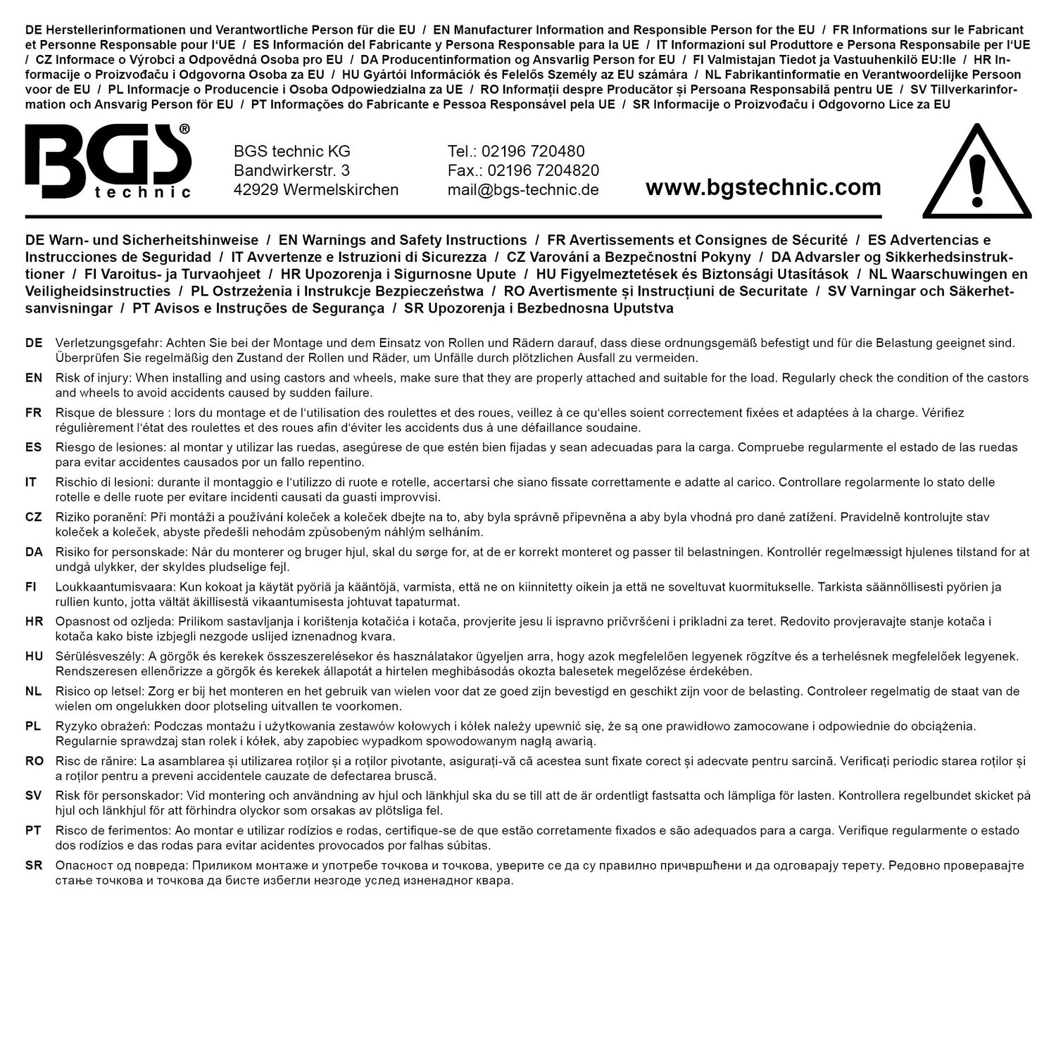 BGS 80015 Satz Lenkrollen für Systemkoffer Rollbrett Zubehör 4 teilig