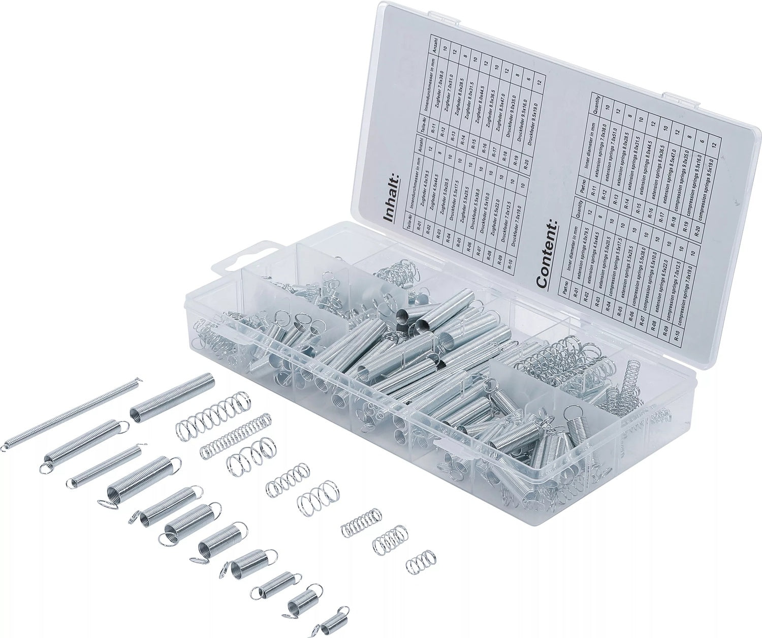BGS 8047 Sortiment Federn Zugfedern / Druckfedern 200 teilig im Kasten