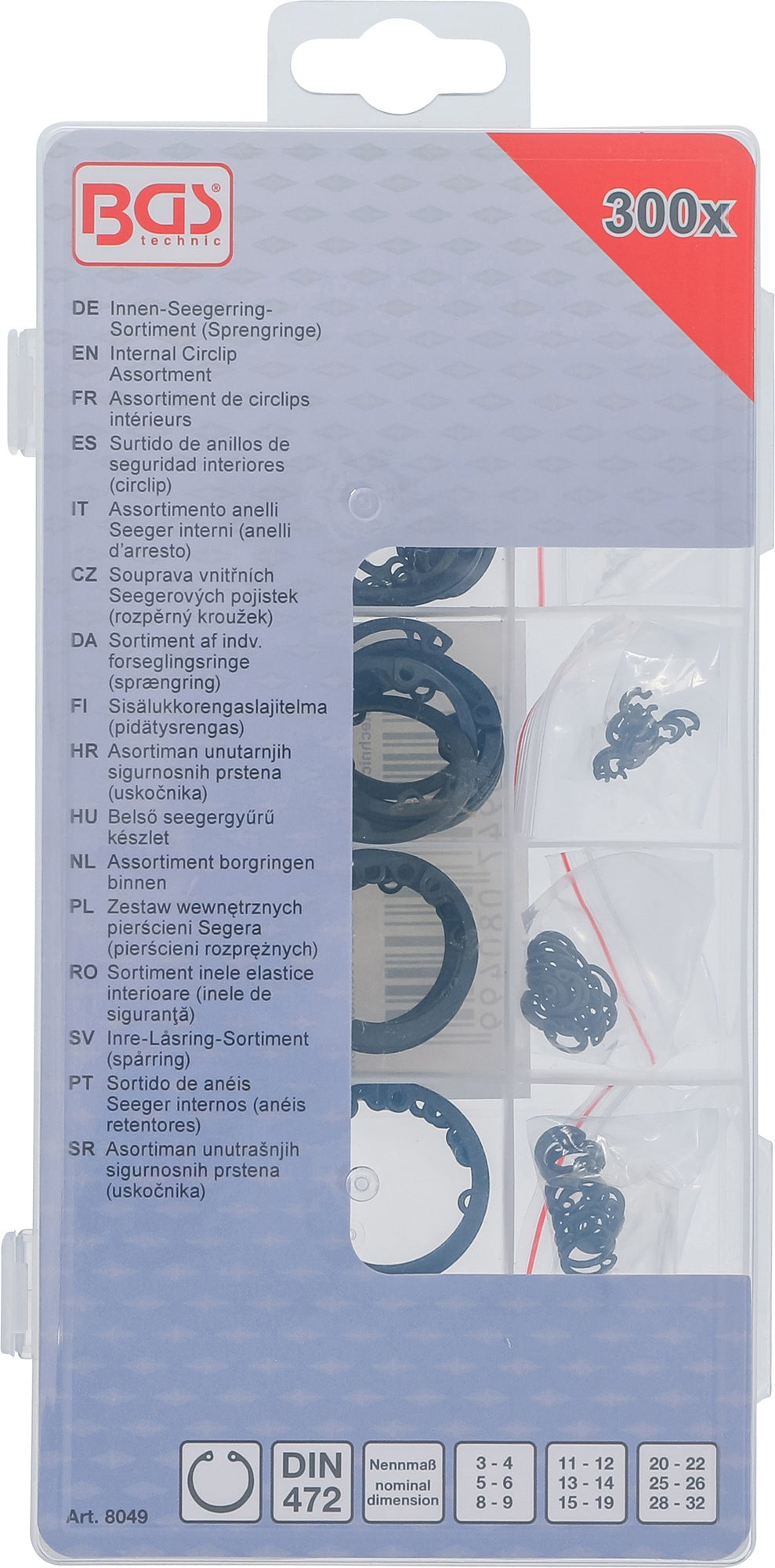 BGS 8049 Sortiment Innen Seegerringe / Sprengringe Ø 3 - 32mm 300 teilig