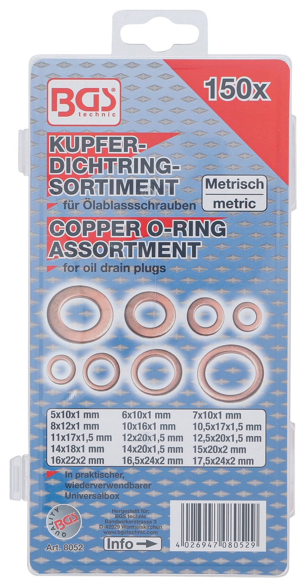 BGS 8052 Sortiment / Set Kupferringe Dichtring Kupfer Ring 150 tlg