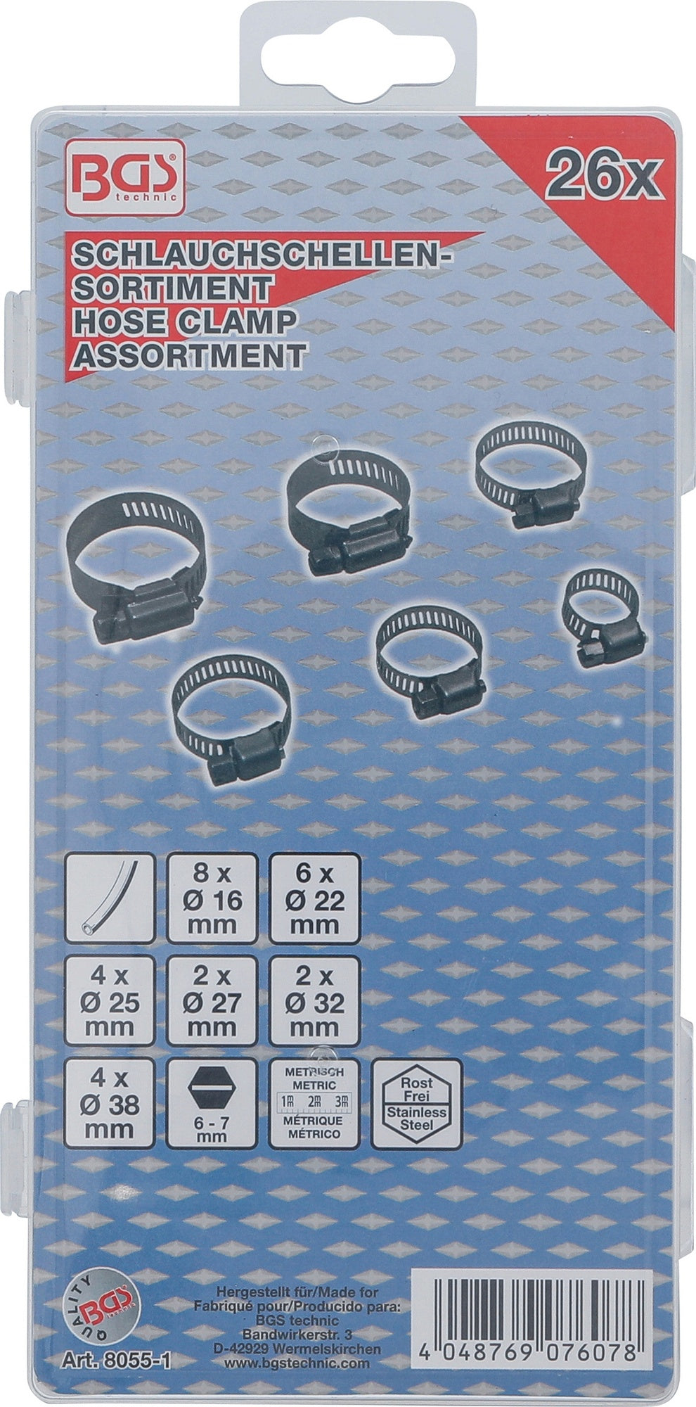 BGS 8055-1 Sortiment Schlauchklemmen rostfrei Durchmesser Ø 16 - 38mm