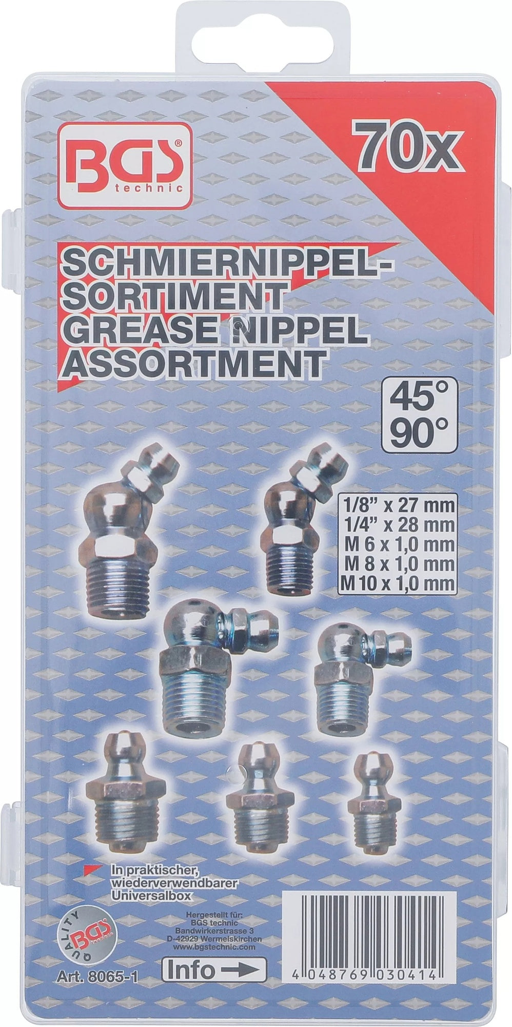 BGS 8065-1 Sortiment Schmiernippel metrisch und Zollgrößen 70 teilig