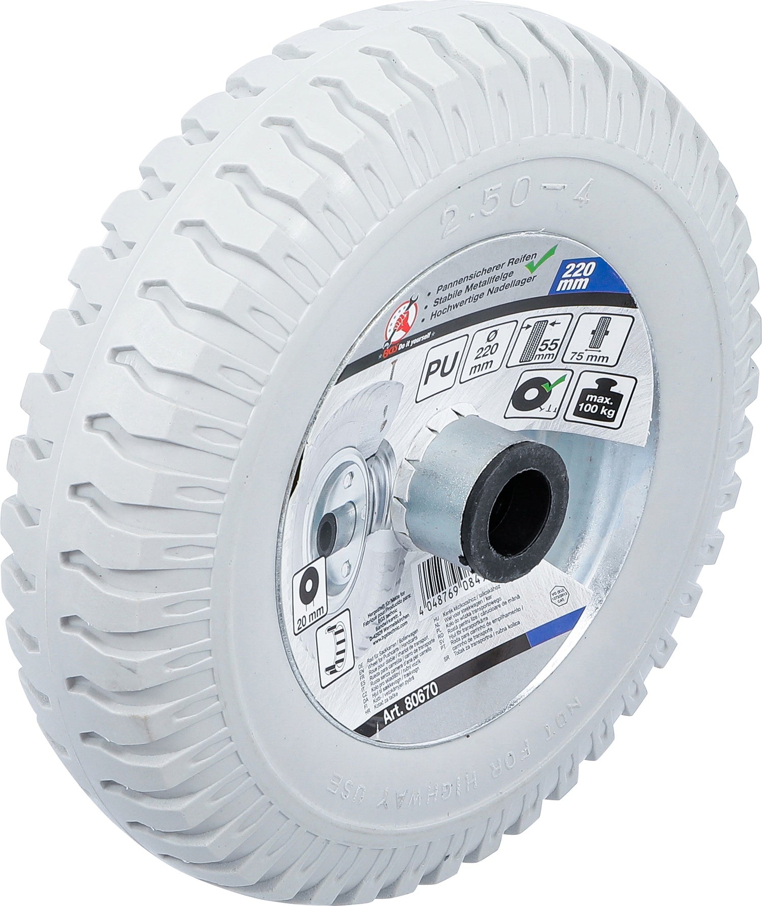 BGS DIY 80670 Rad für Sackkarren Bollerwagen PU grau Ø220mm