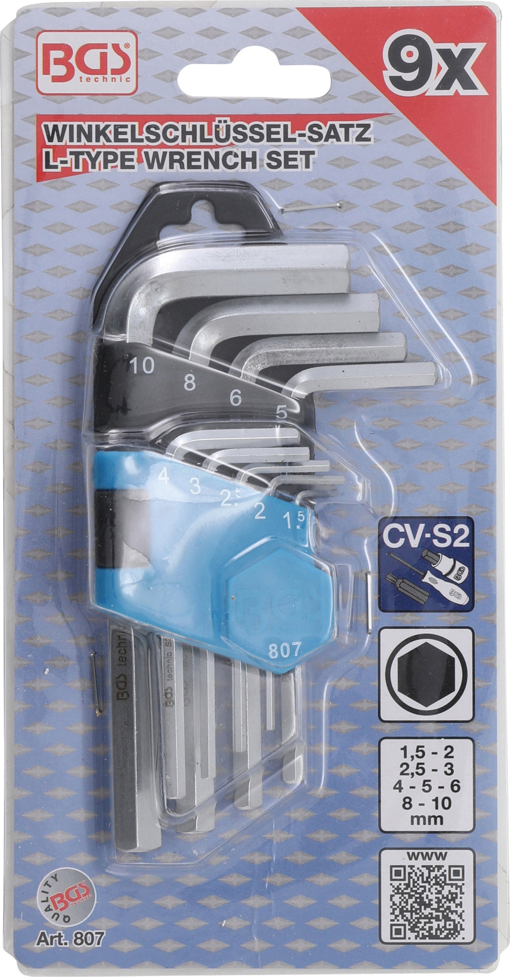 BGS 807 Satz Winkelschlüssel kurz Innensechskant 1,5 - 10mm 9 teilig