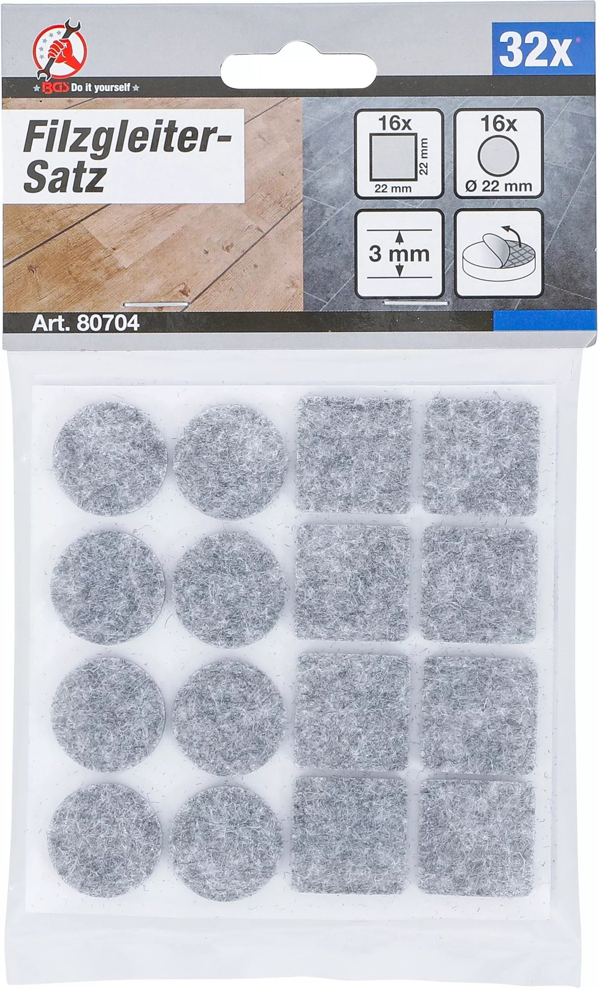 BGS DIY 80704 Satz Filzgleiter grau meliert 32 teilig Möbelgleiter
