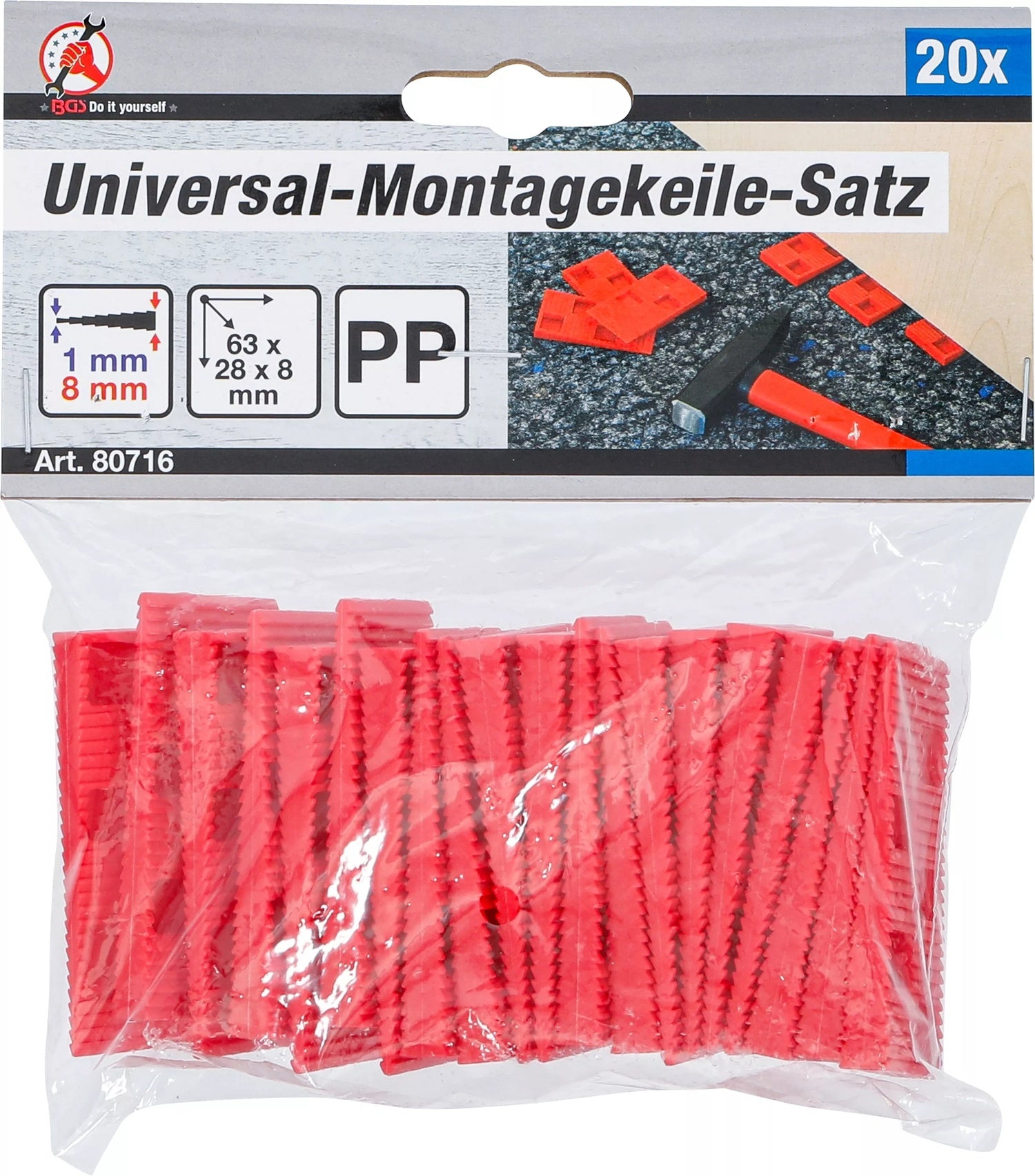 BGS DIY 80716 Satz Universal Montagekeile Unterlegkeile Kunststoff 20 teilig