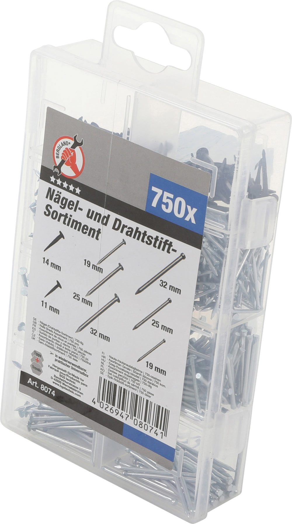 BGS 8074 Sortiment Nägel & Drahtstifte 750 teilig