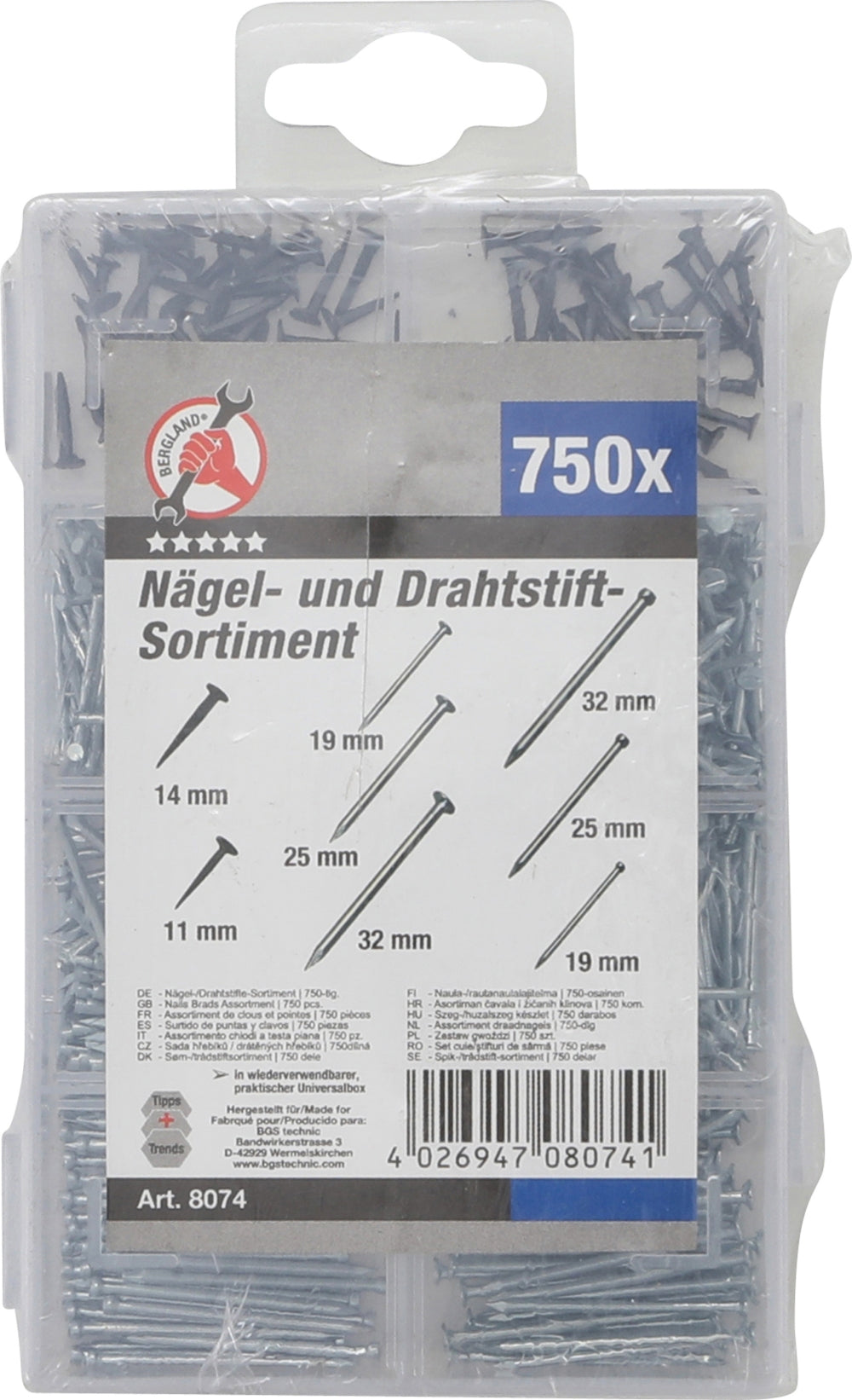 BGS 8074 Sortiment Nägel & Drahtstifte 750 teilig