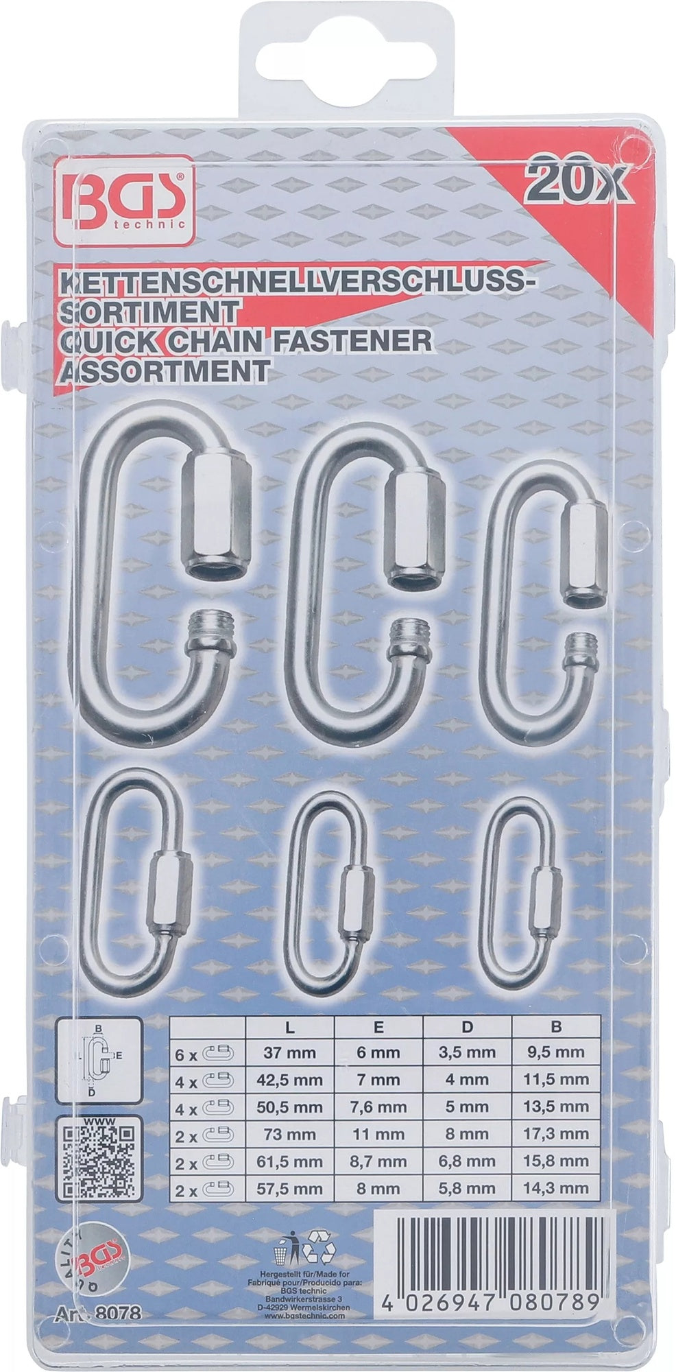 BGS 8078 Sortiment Schraubverschluss Karabinerhaken 20 teilig