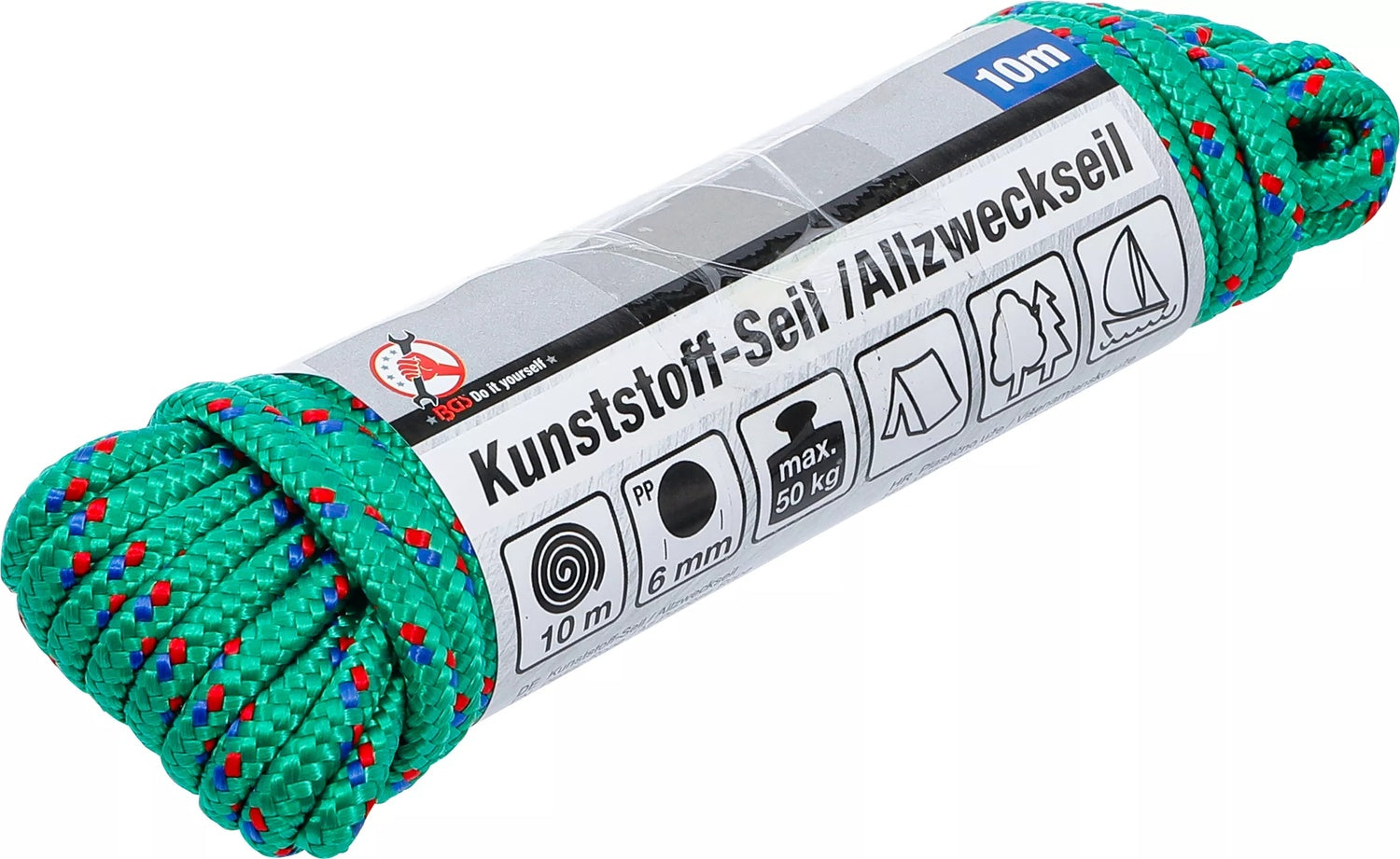 BGS DIY 80806 Kunststoffseil Allzweckseil Länge 10 Meter Ø6mm grün