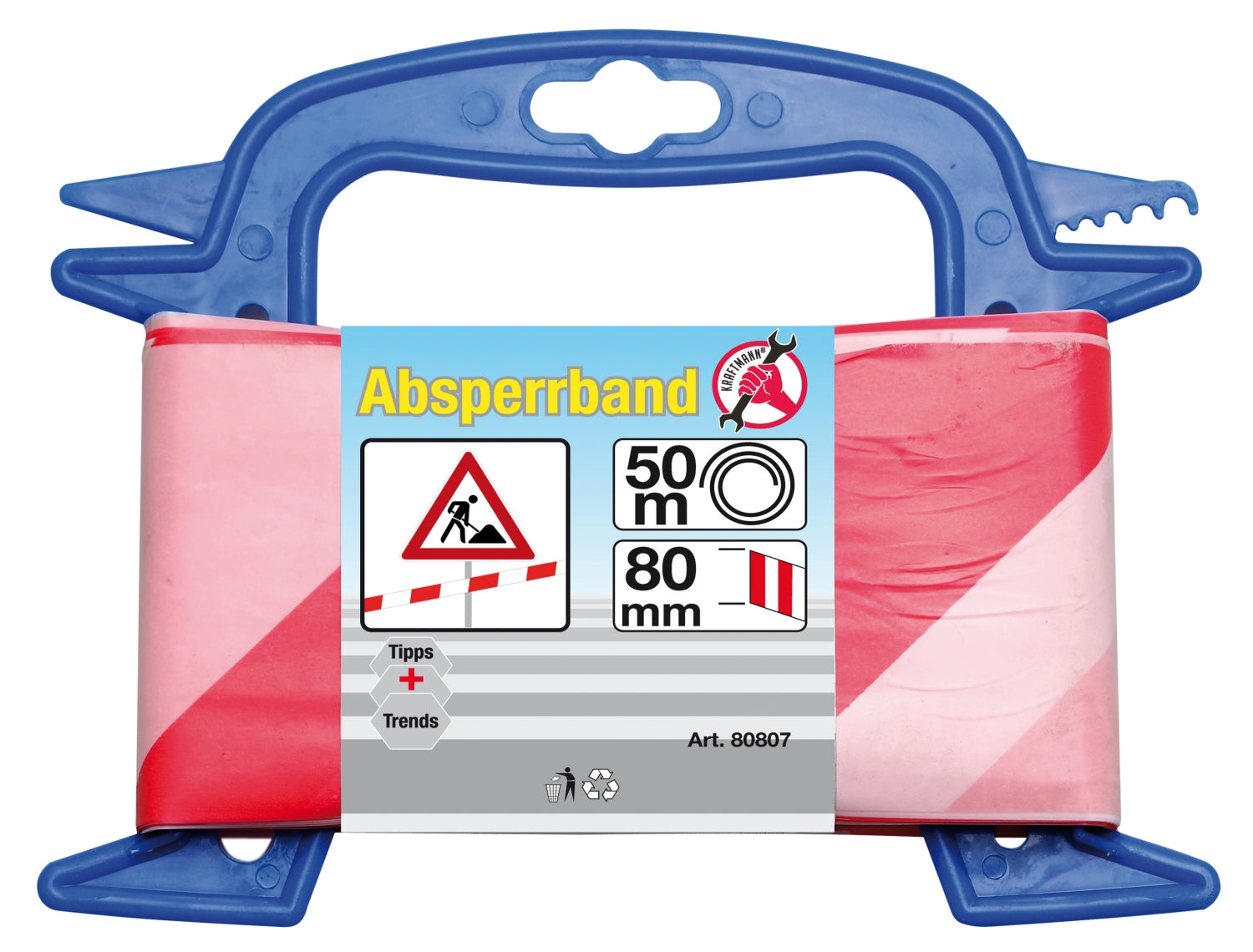 BGS DIY 80807 Absperrband rot / weiß Länge 50 Meter x Breite 80mm