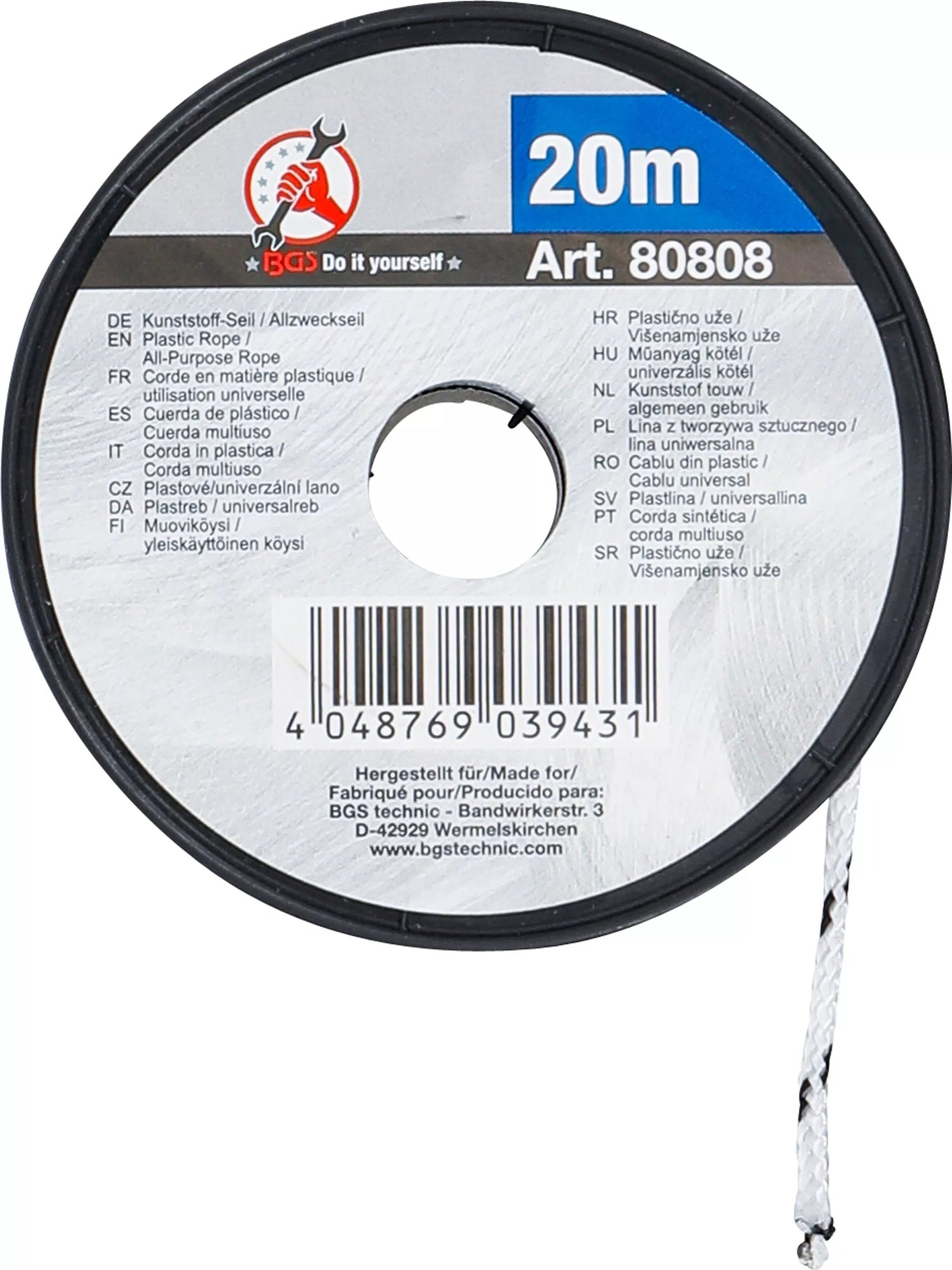 BGS DIY 80808 Kunststoffseil Allzweckseil Länge 20 Meter Ø3mm schwarz/weiß