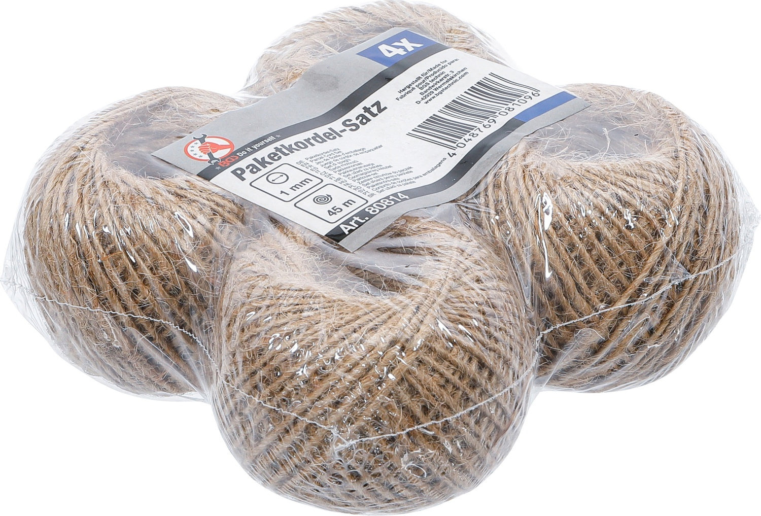 BGS DIY 80814 Satz Paketkordel 1mm x 45m 4 teilig