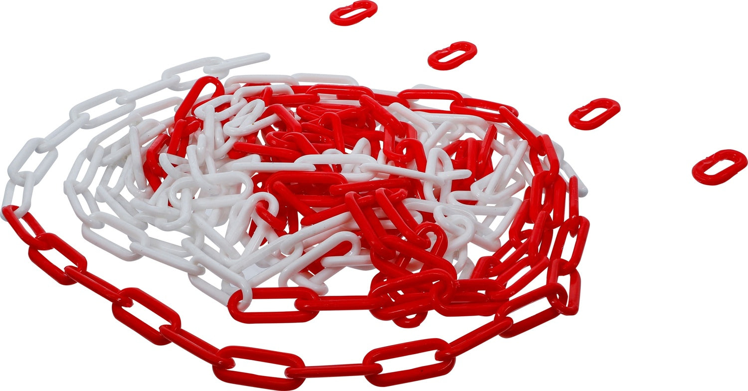 BGS DIY 80816 Kunststoff Gliederkette Absperrkette Sicherungskette Rot Weiß Länge 7,5m 4 Karabiner