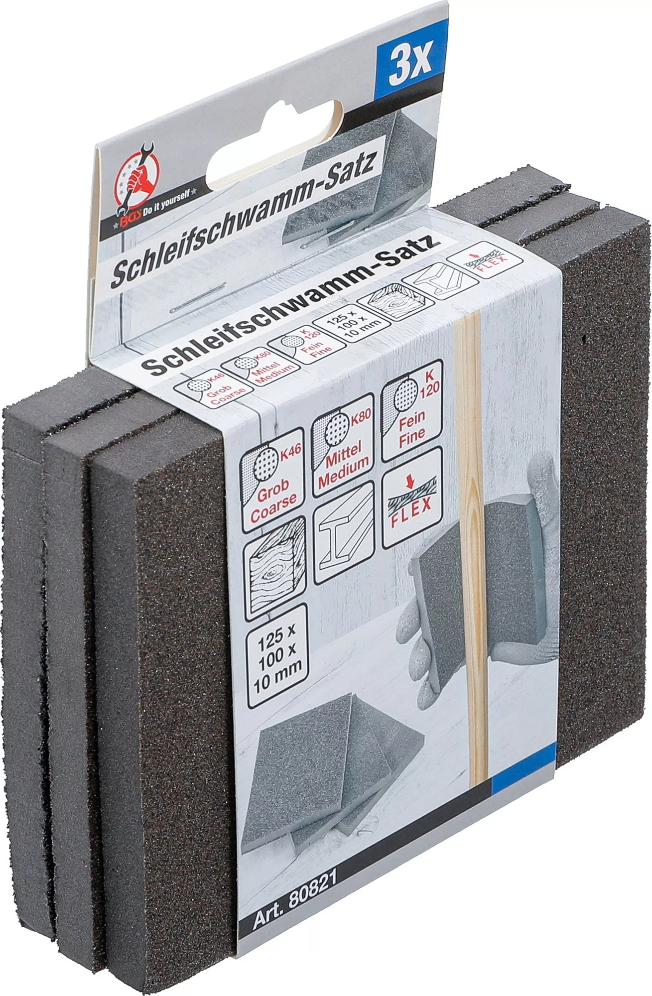 BGS DIY 80821 Satz Schleifschwamm K 46 / 80 / 120 3 teilig