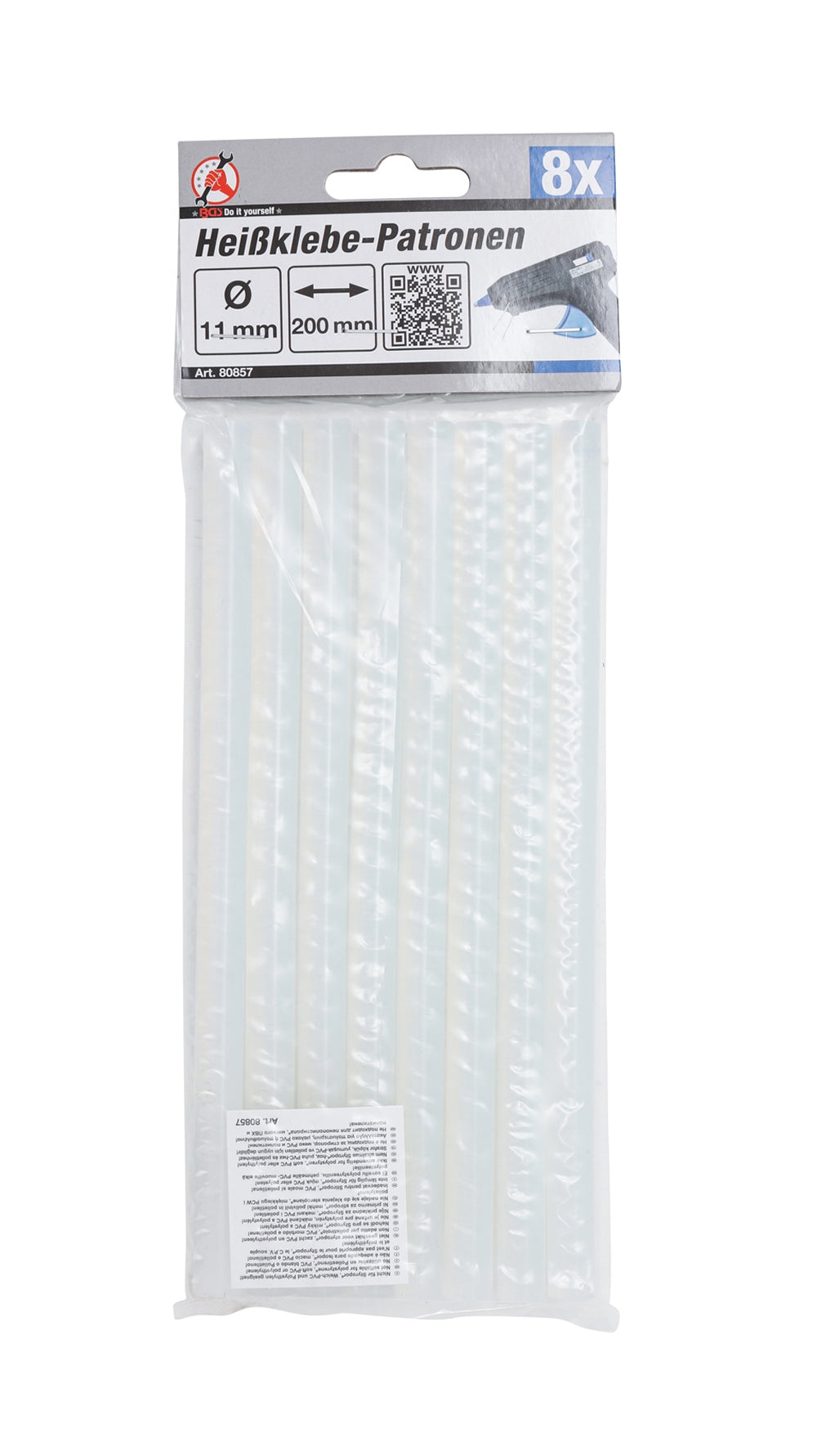 BGS DIY 80857 Patronen für Heißklebepistole transparent Ø 11 mm x 200mm 8 teilig