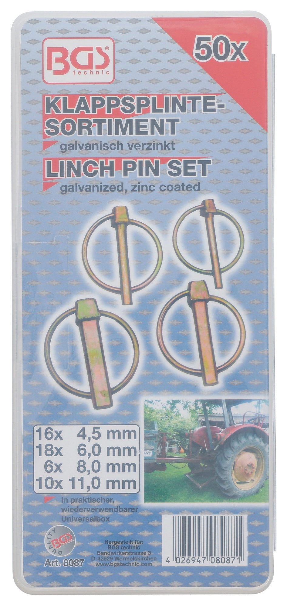 BGS 8087 Sortiment Klappsplinte / Klappstecker 4 Größen 50 teilig